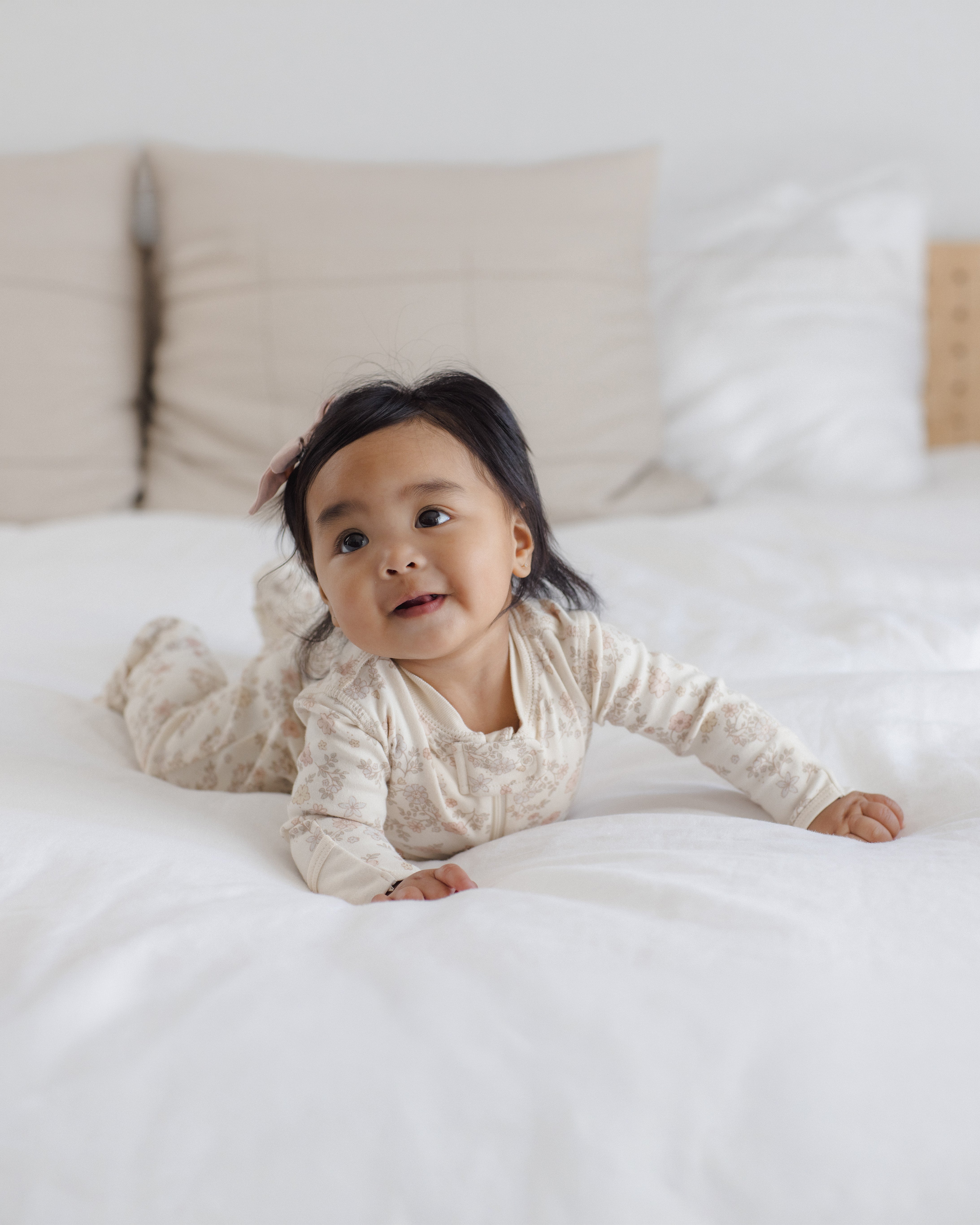 Zip Long Sleeve Sleeper Footie Floral Vine - Natural