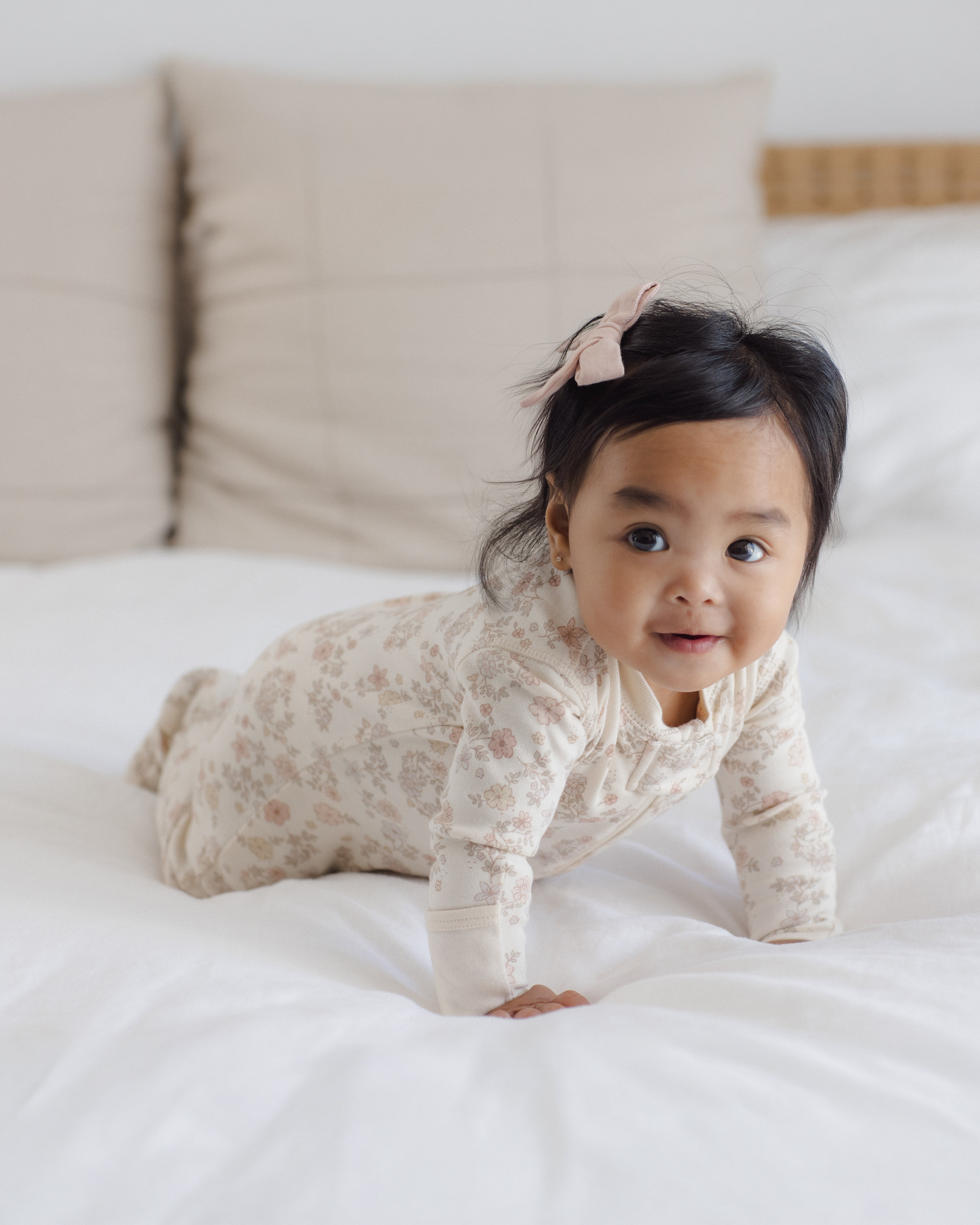 Zip Long Sleeve Sleeper Footie Floral Vine - Natural