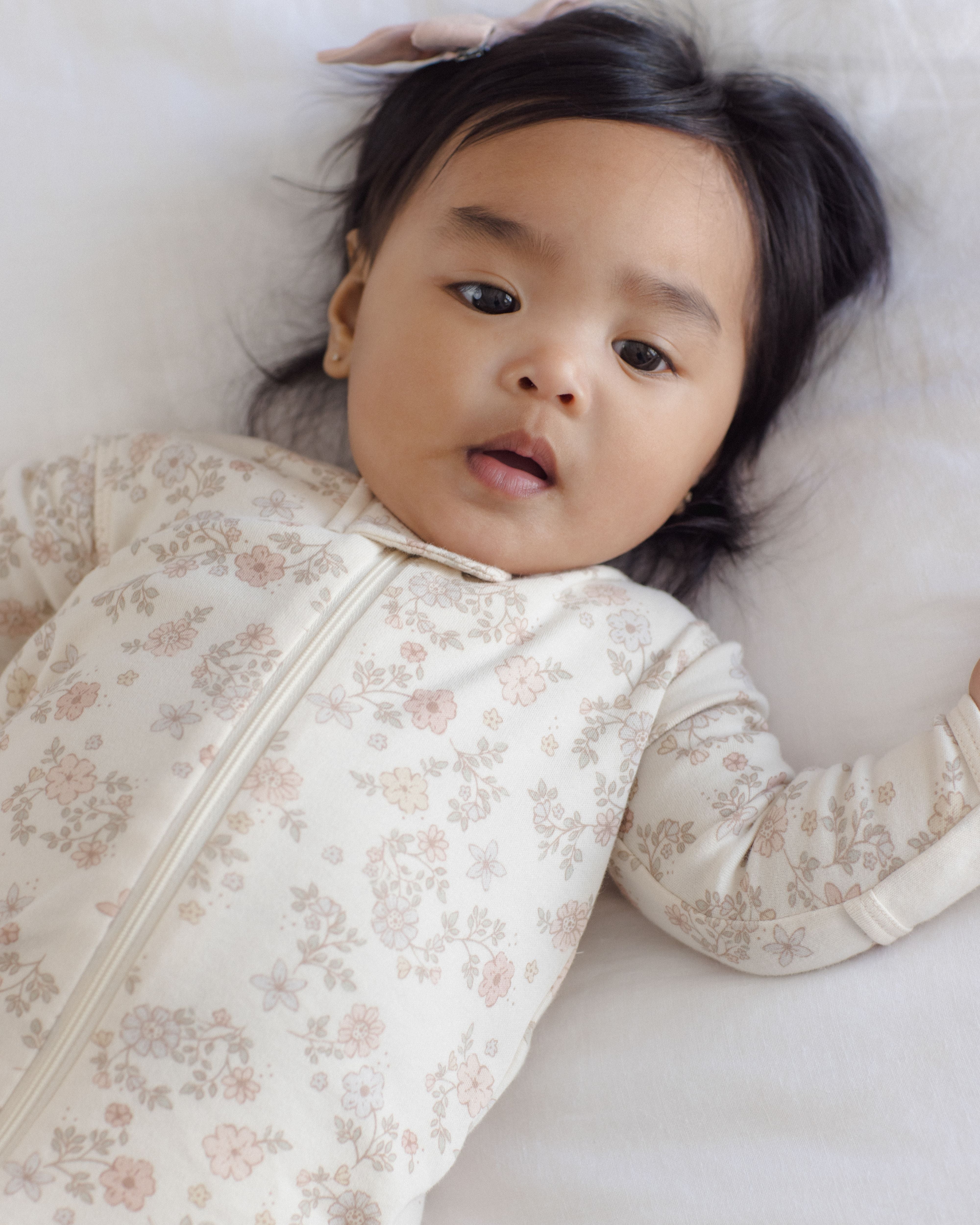 Zip Long Sleeve Sleeper Footie Floral Vine - Natural