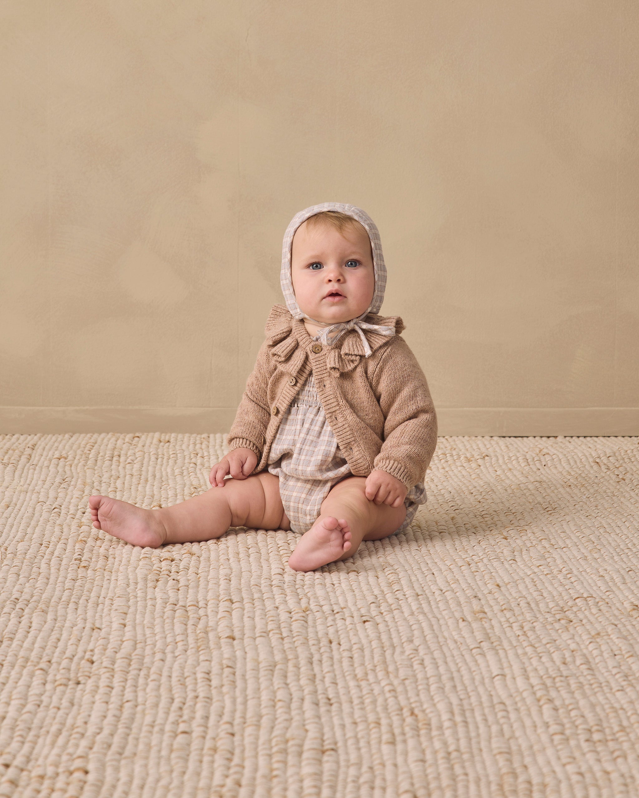 Ruffle Collar Cardigan - Heathered Almond