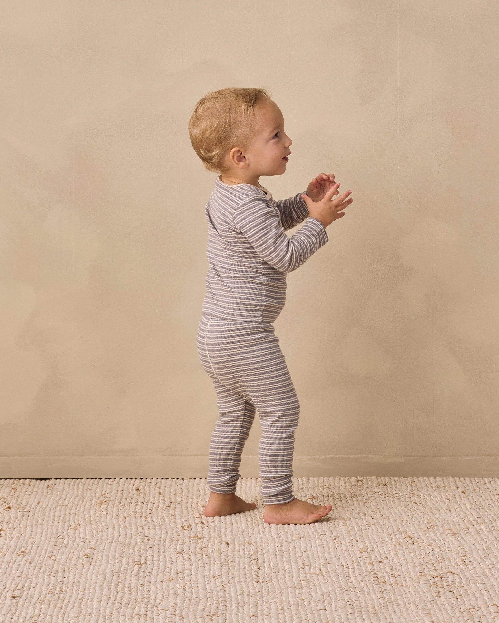 Ribbed Tee + Legging Set - Slate Microstripe