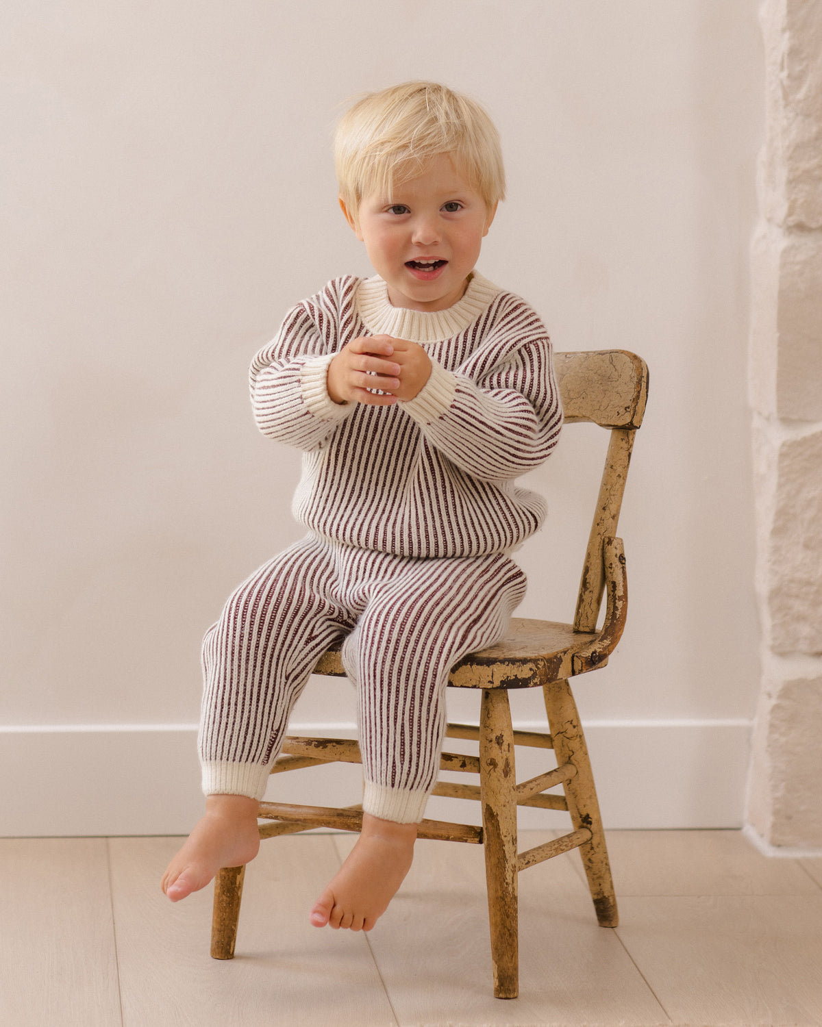 Chunky Knit Pant - Black Cherry Stripe