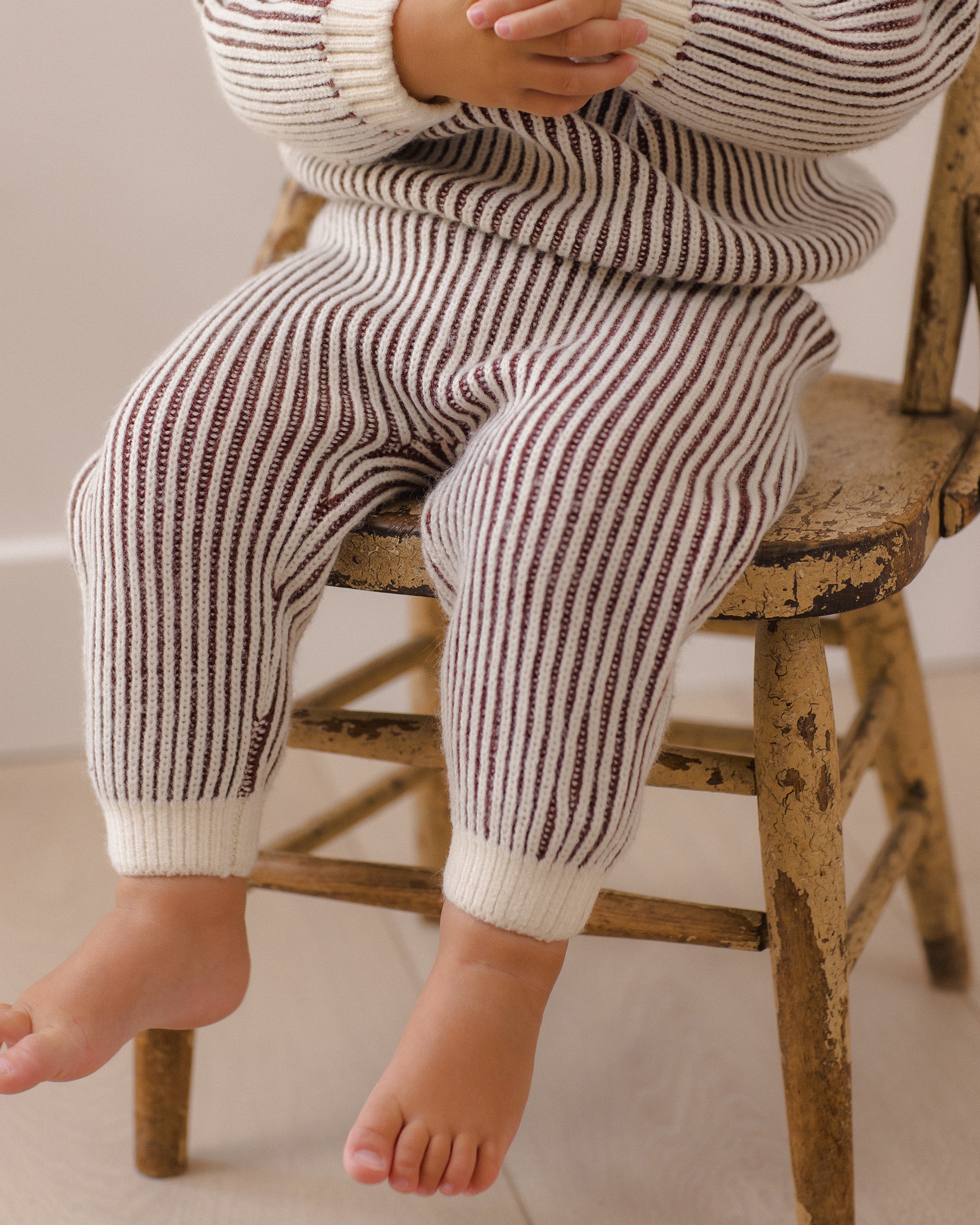 Chunky Knit Pant - Black Cherry Stripe