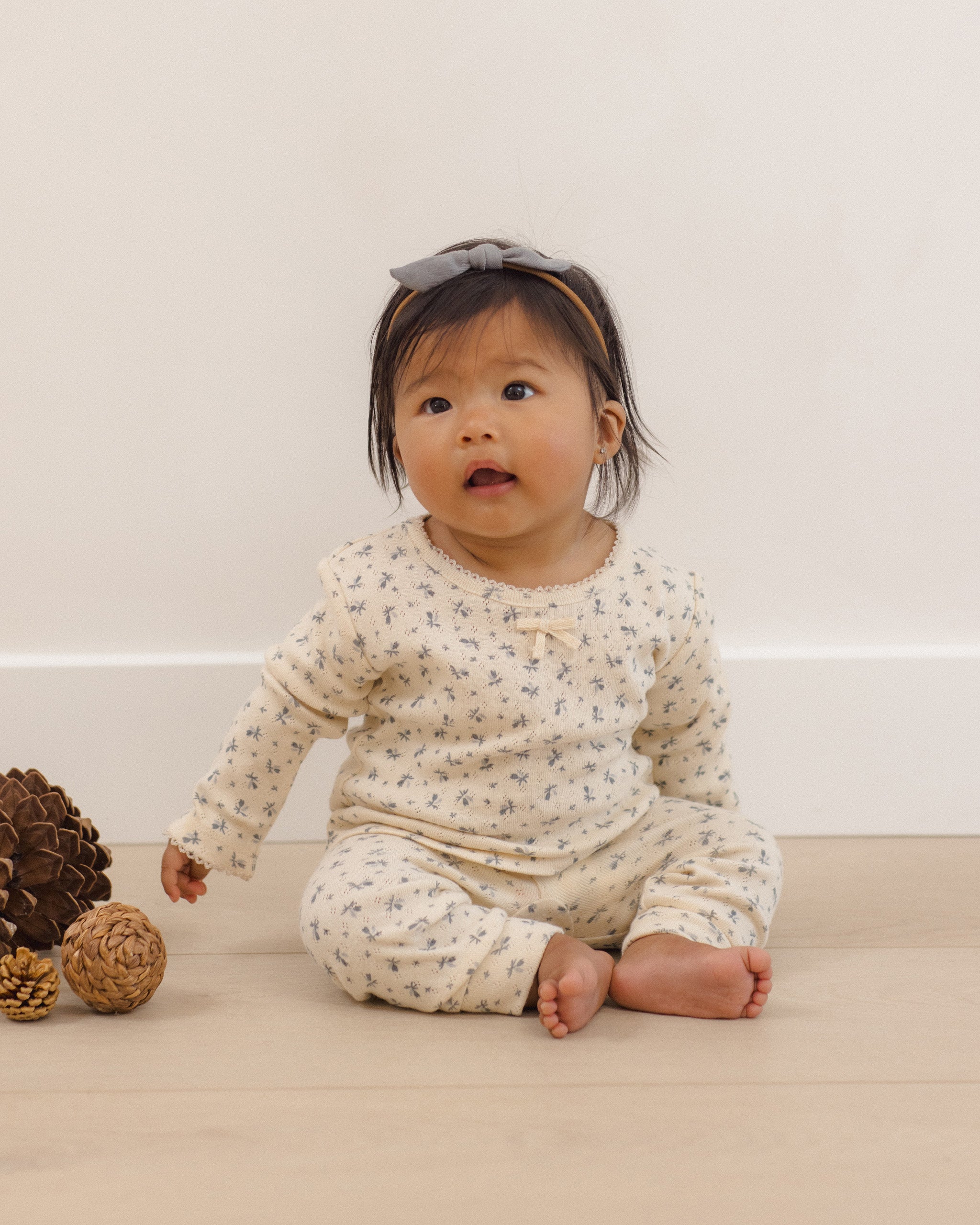 Pointelle Long Sleeve Tee + Legging - Blue Ditsy Natural