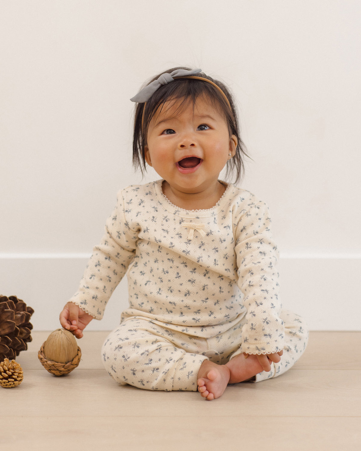 Pointelle Long Sleeve Tee + Legging - Blue Ditsy Natural