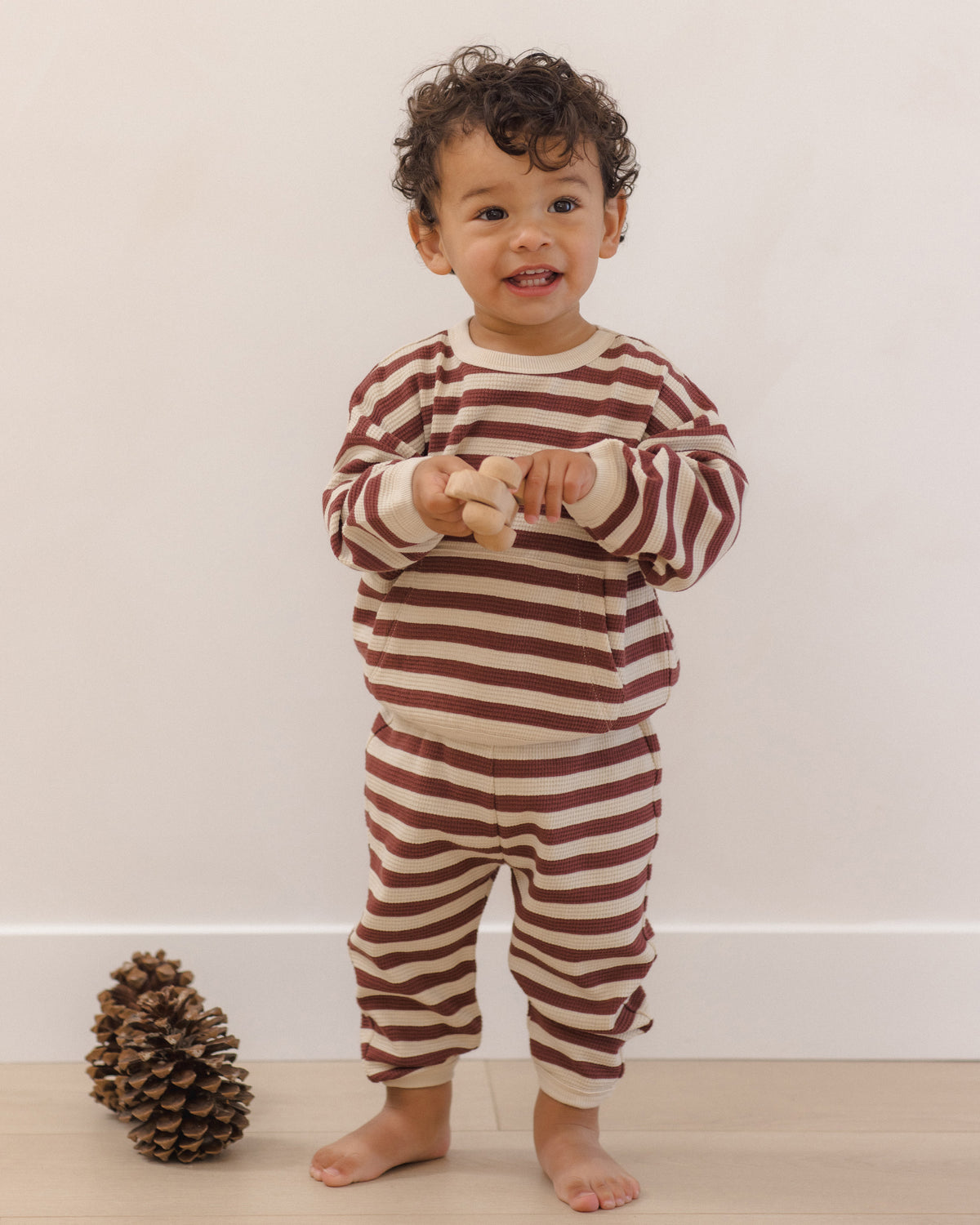 Waffle Slouch Set - Black Cherry Stripe