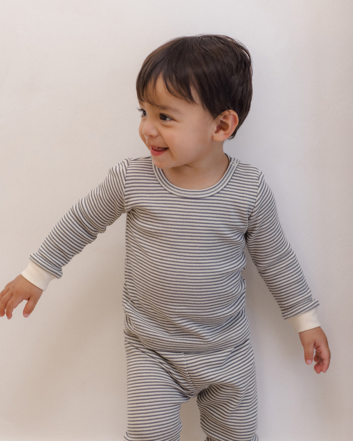 Waffle Top + Pant Set - Midnight Microstripe