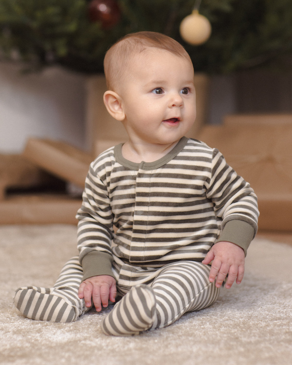 Hidden Snap Footie - Spruce Stripe