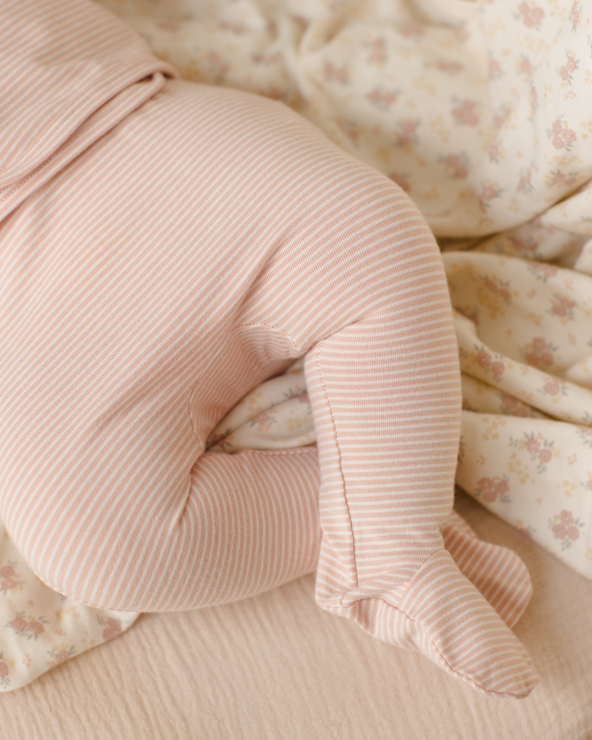 Wrap Top + Footed Pant Set || Melon Micro Stripe