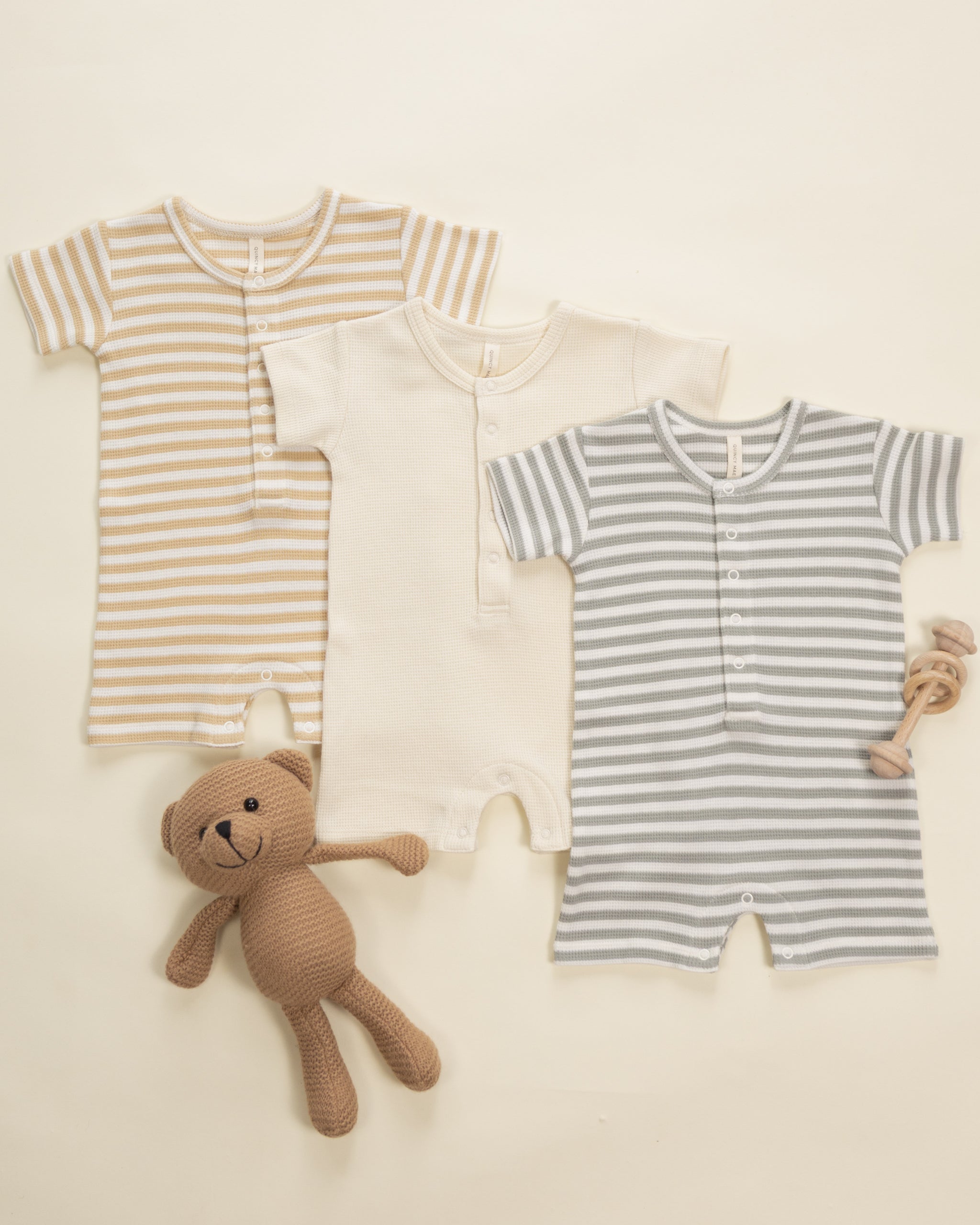 Waffle Snap Romper || Sage Stripe