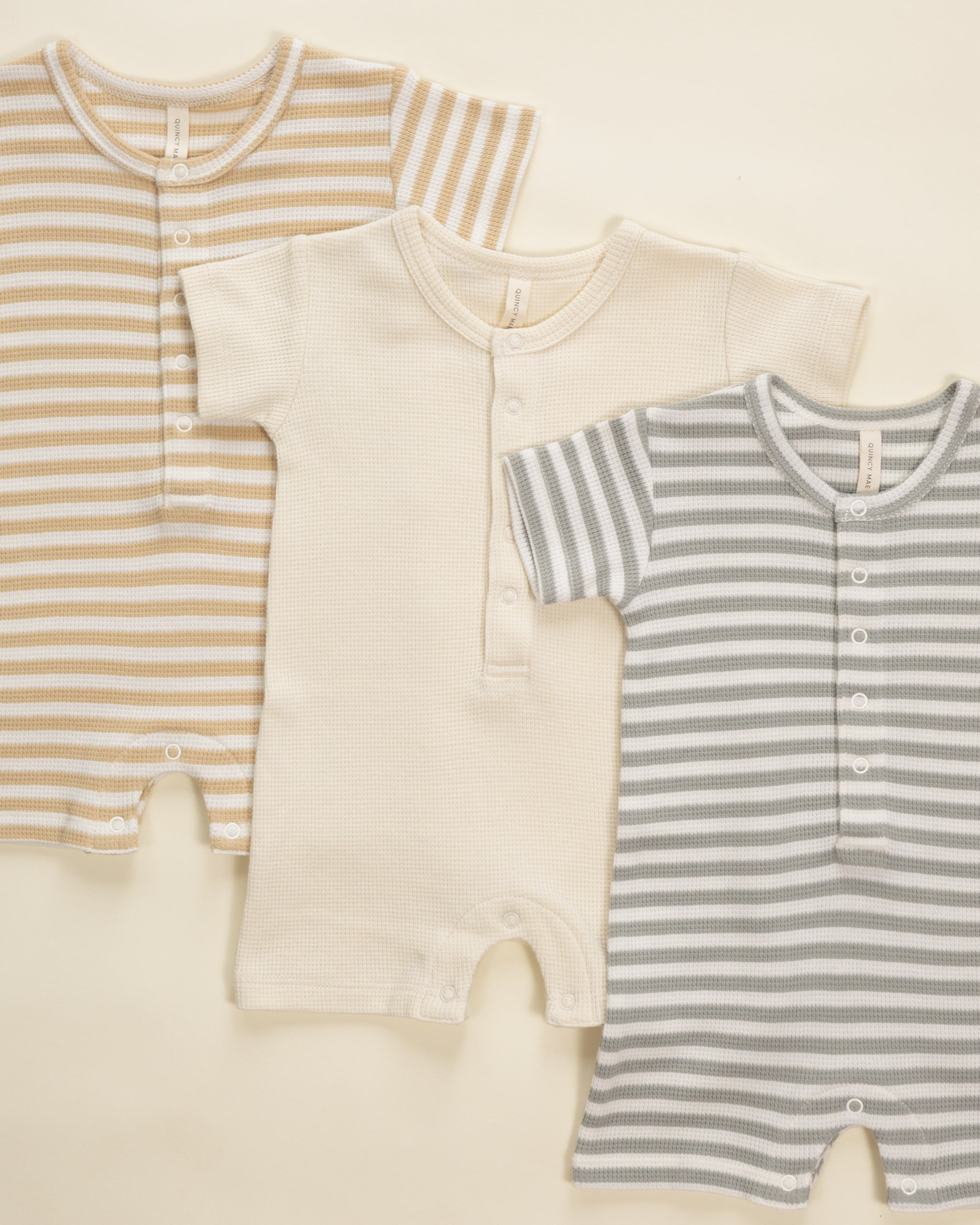 Waffle Snap Romper || Sage Stripe