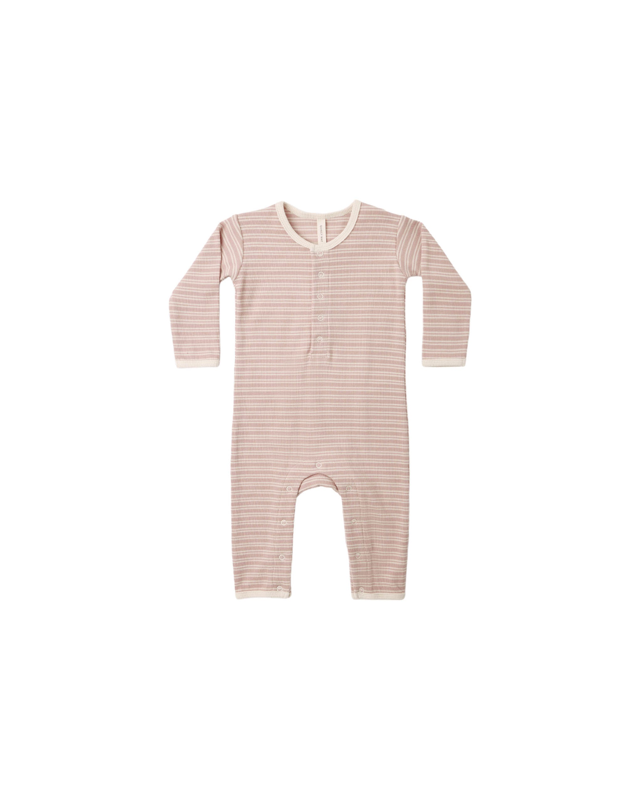 Ribbed Baby Jumpsuit - Dusty Rose Microstripe