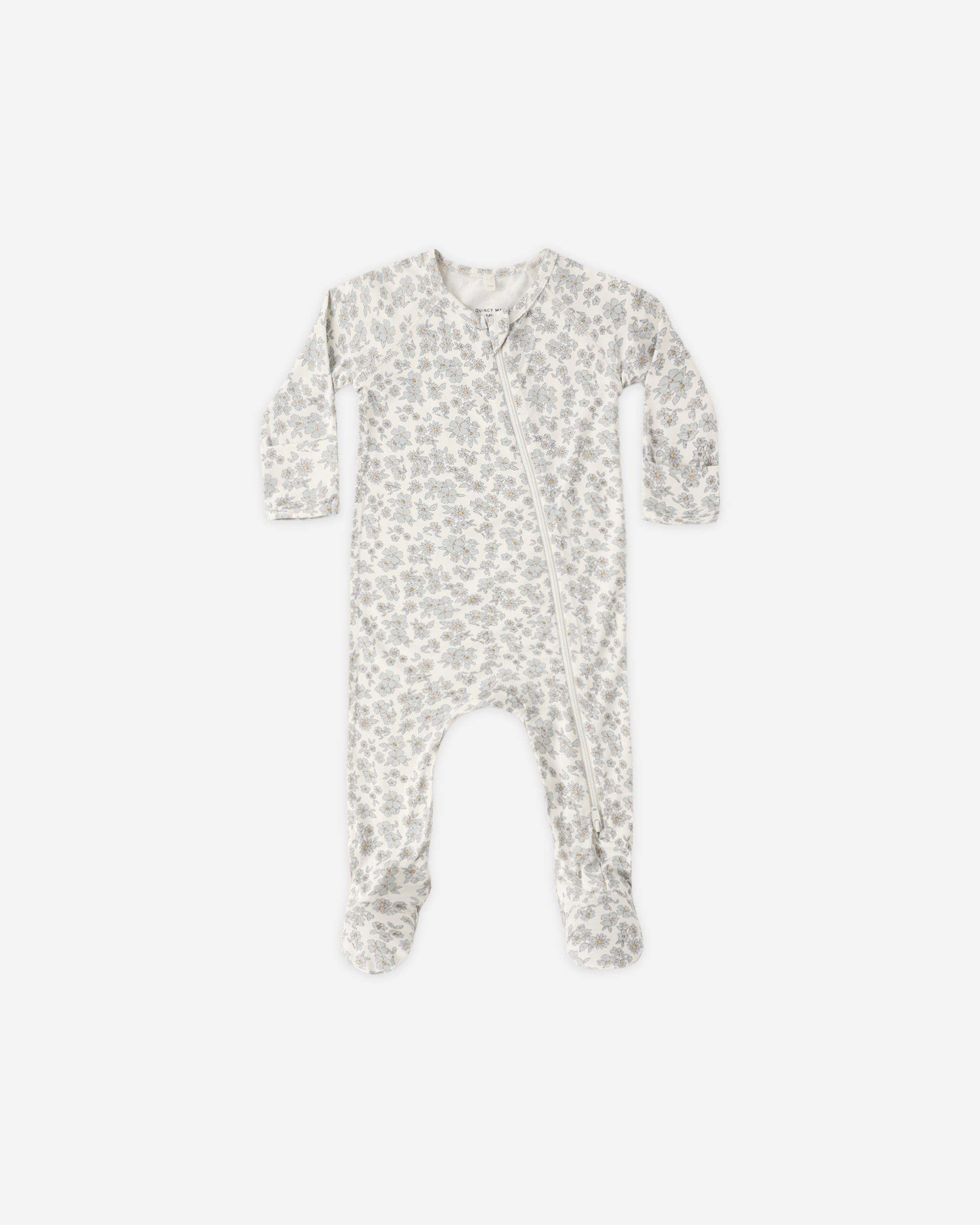 Bamboo Zip Footie || Blue Floral