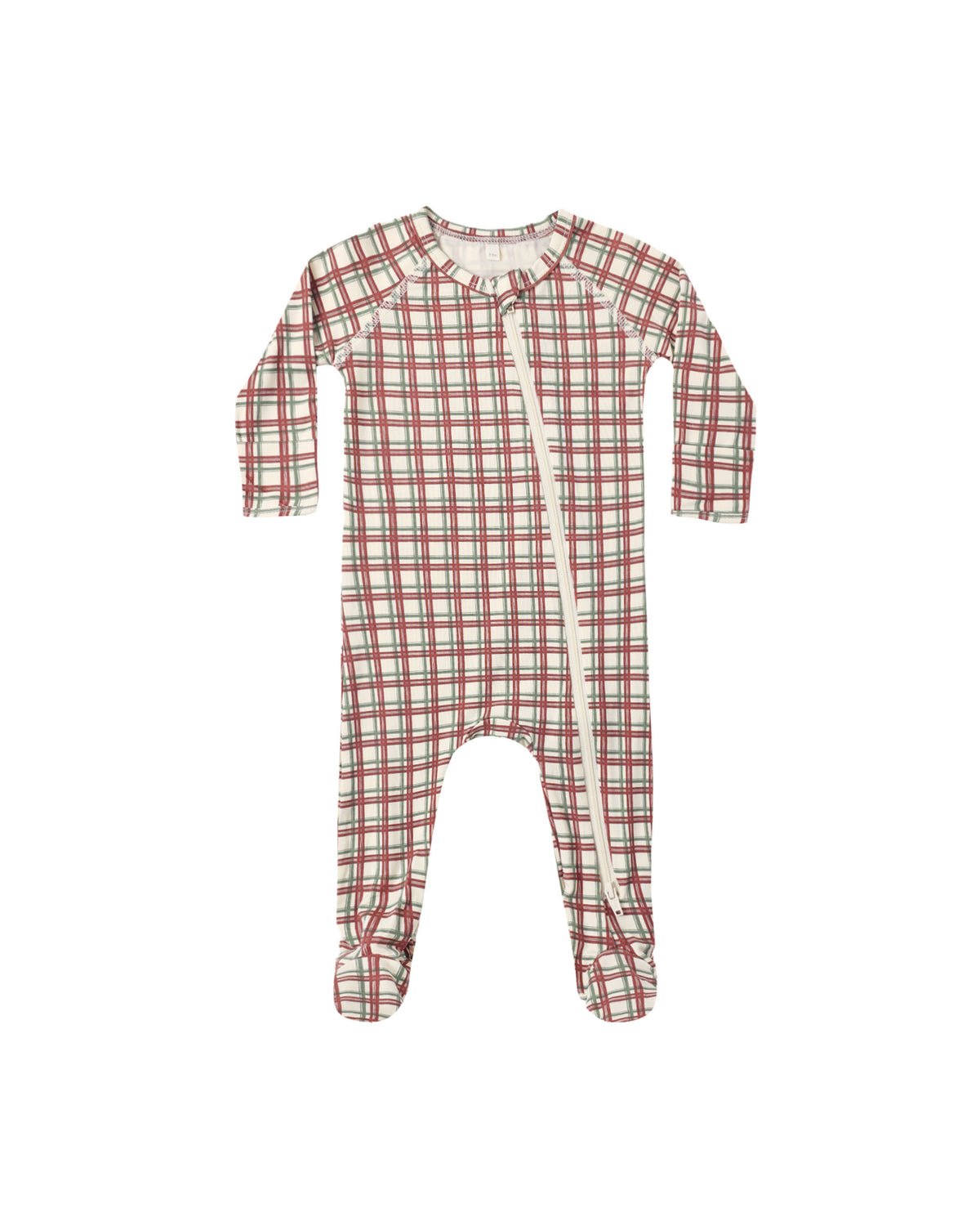 Bamboo Zip Footie - Redwood Check