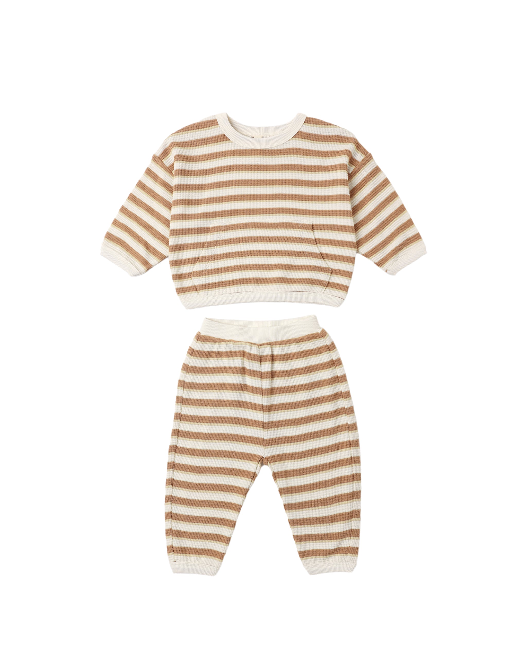 Waffle Slouch Set Spice Stripe - Ivory