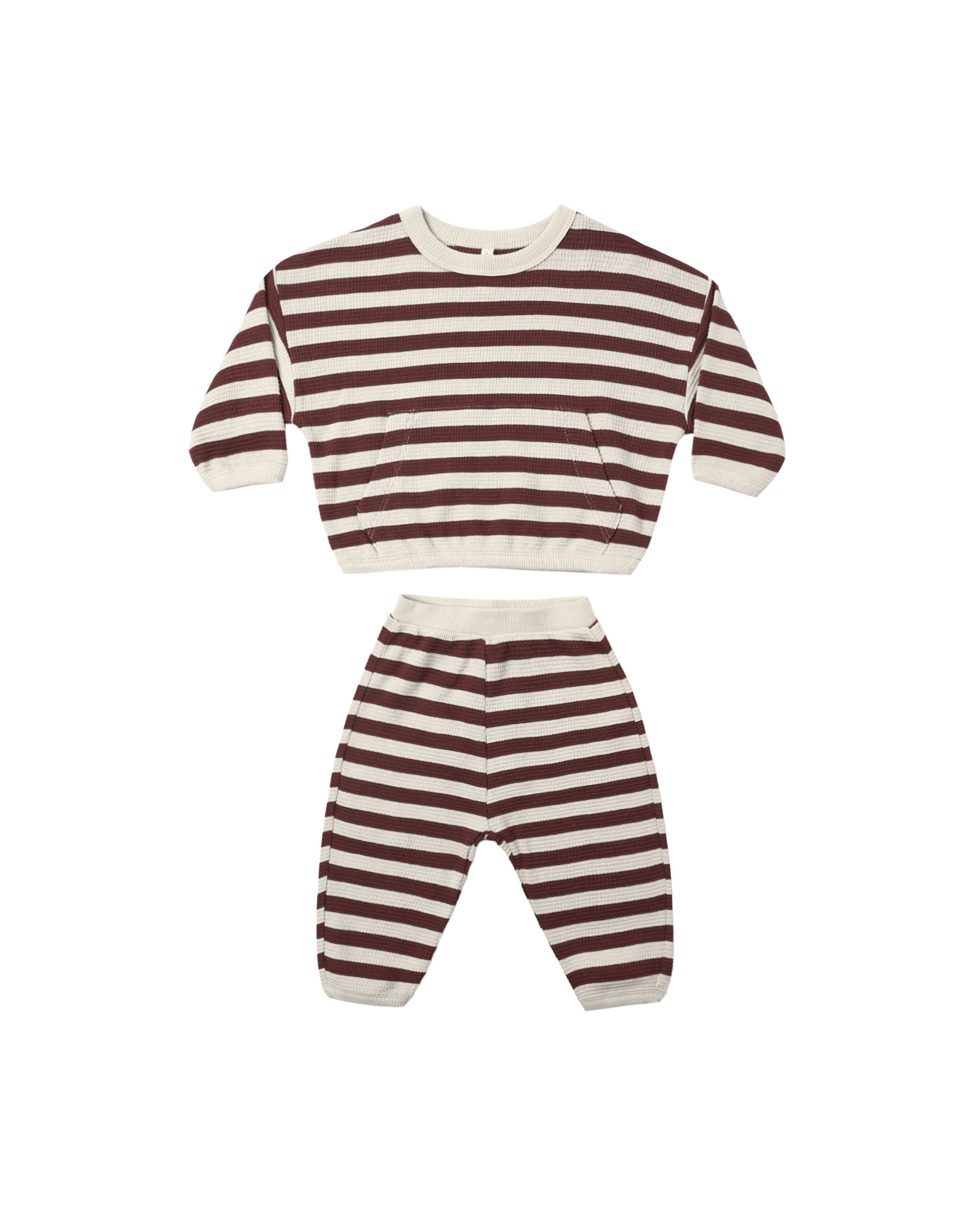 Waffle Slouch Set - Black Cherry Stripe