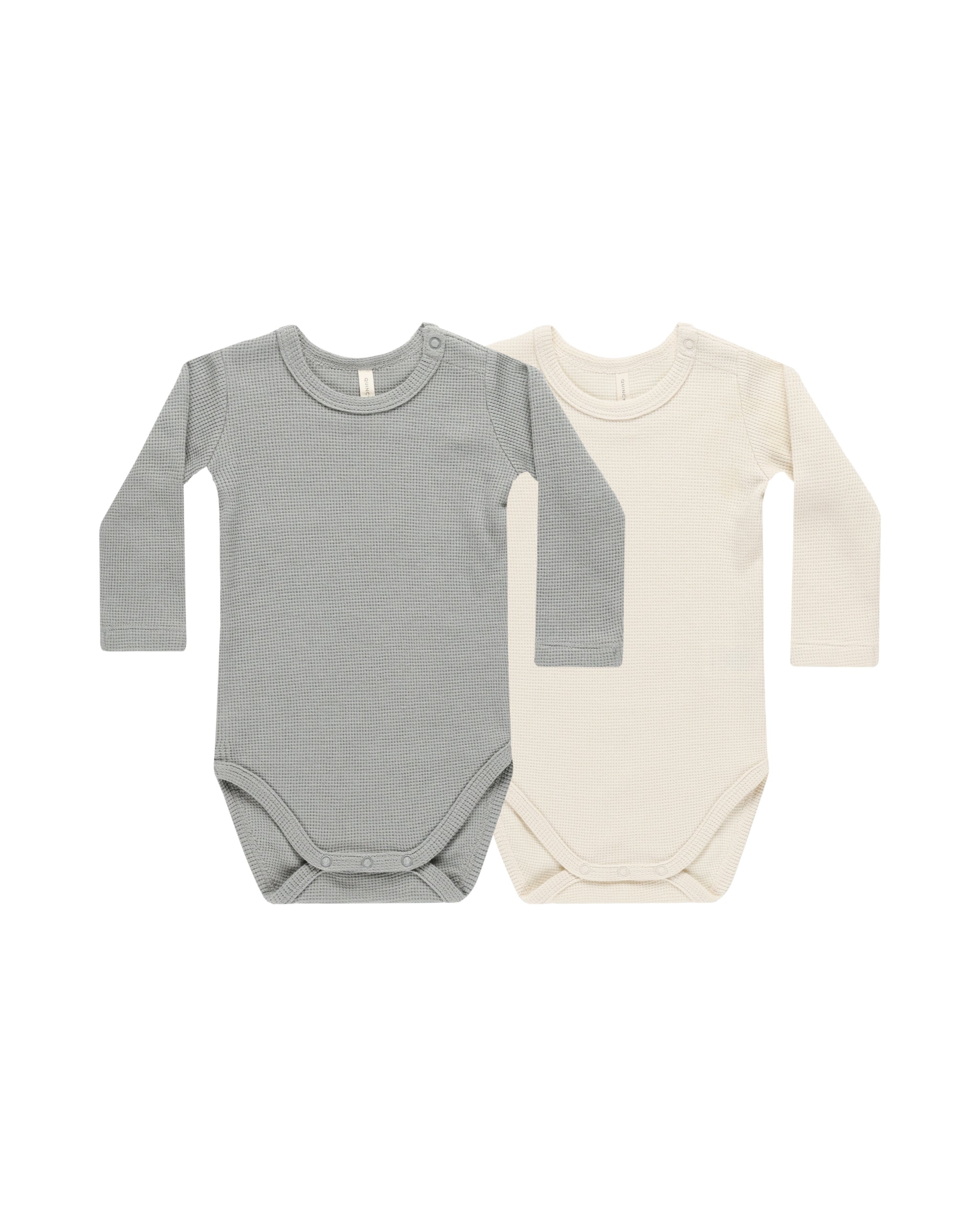 Waffle Bodysuit, 2 Pack || Natural, Dusty Blue