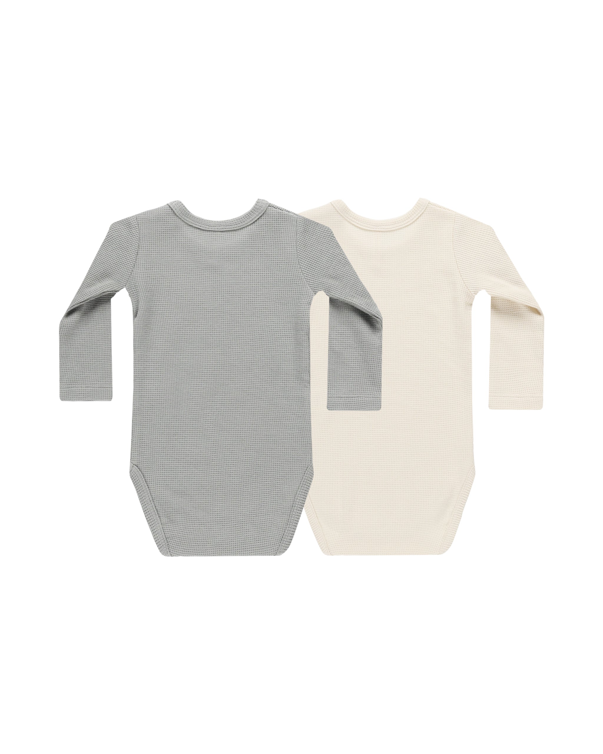 Waffle Bodysuit, 2 Pack || Natural, Dusty Blue