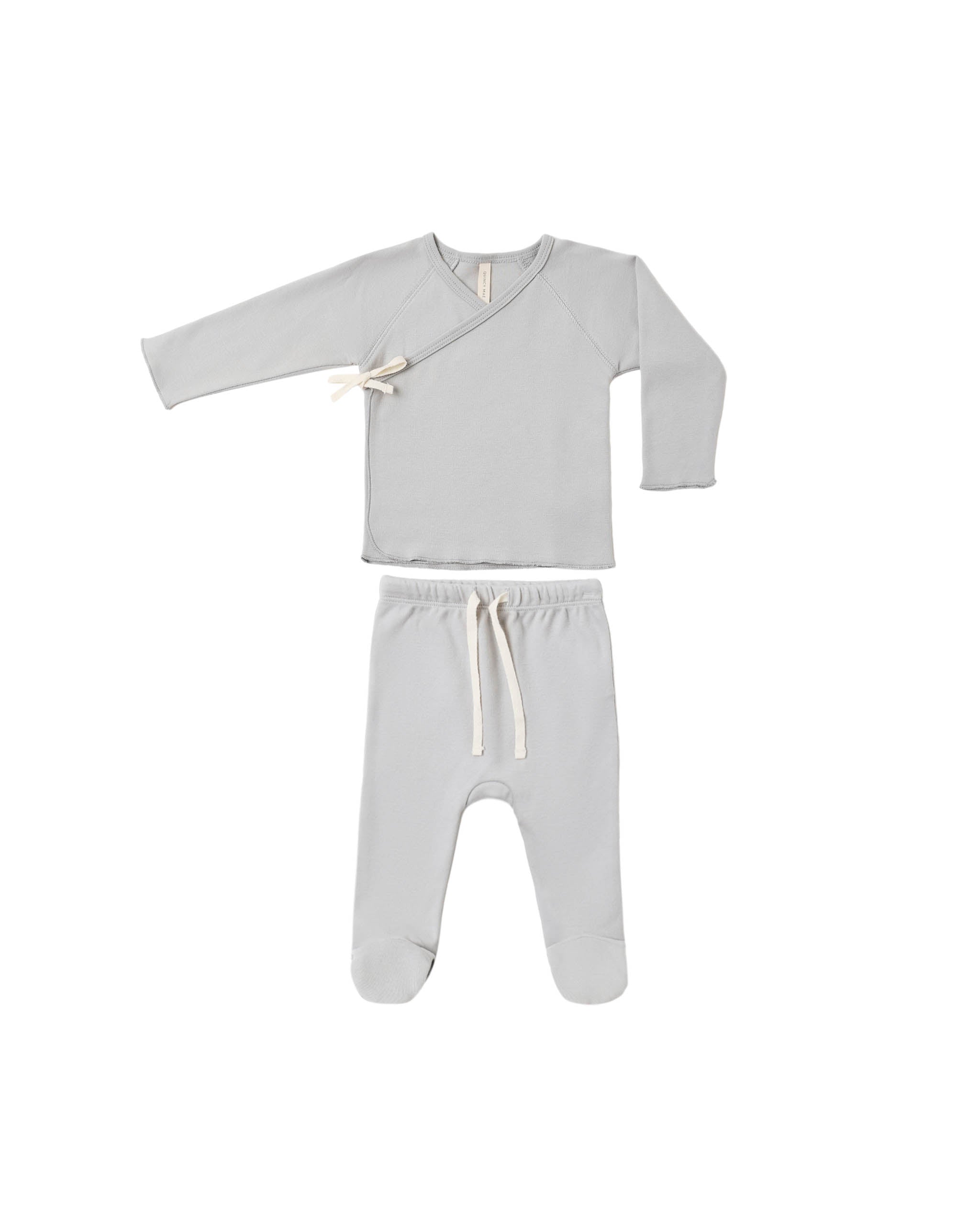 Wrap Top + Footed Pant Set - Cloud