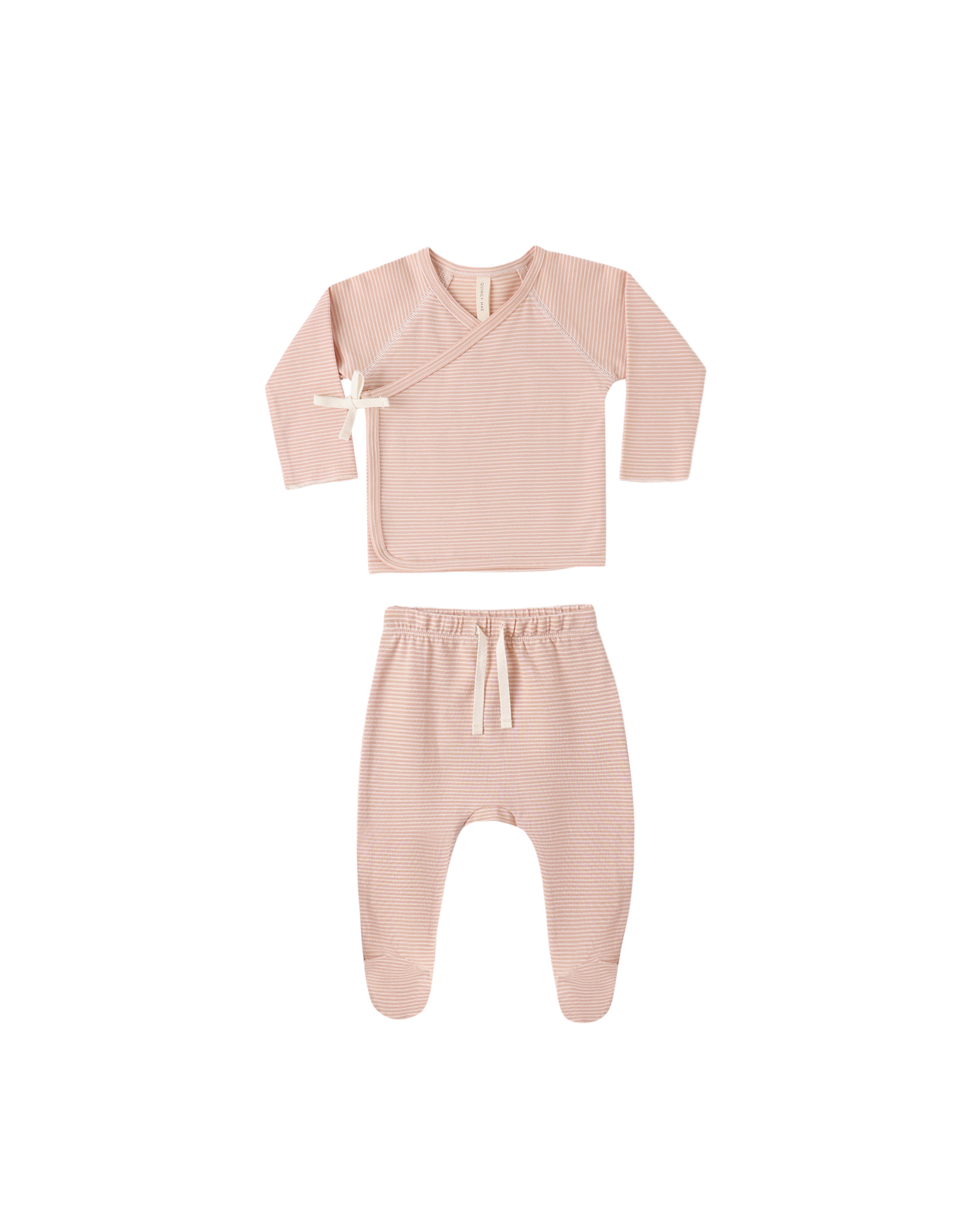 Wrap Top + Footed Pant Set || Melon Micro Stripe