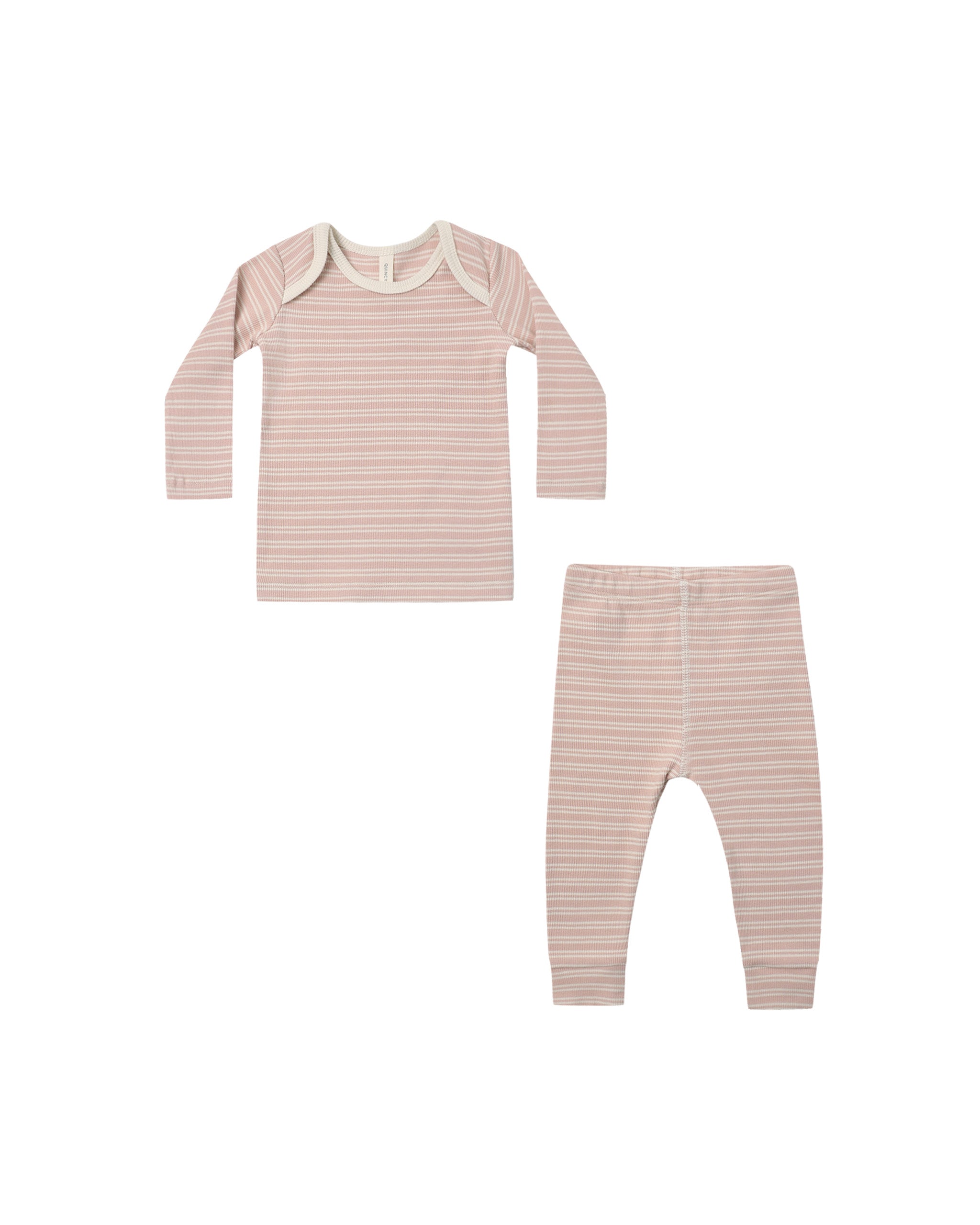 Ribbed Tee + Legging Set - Dusty Rose Microstripe