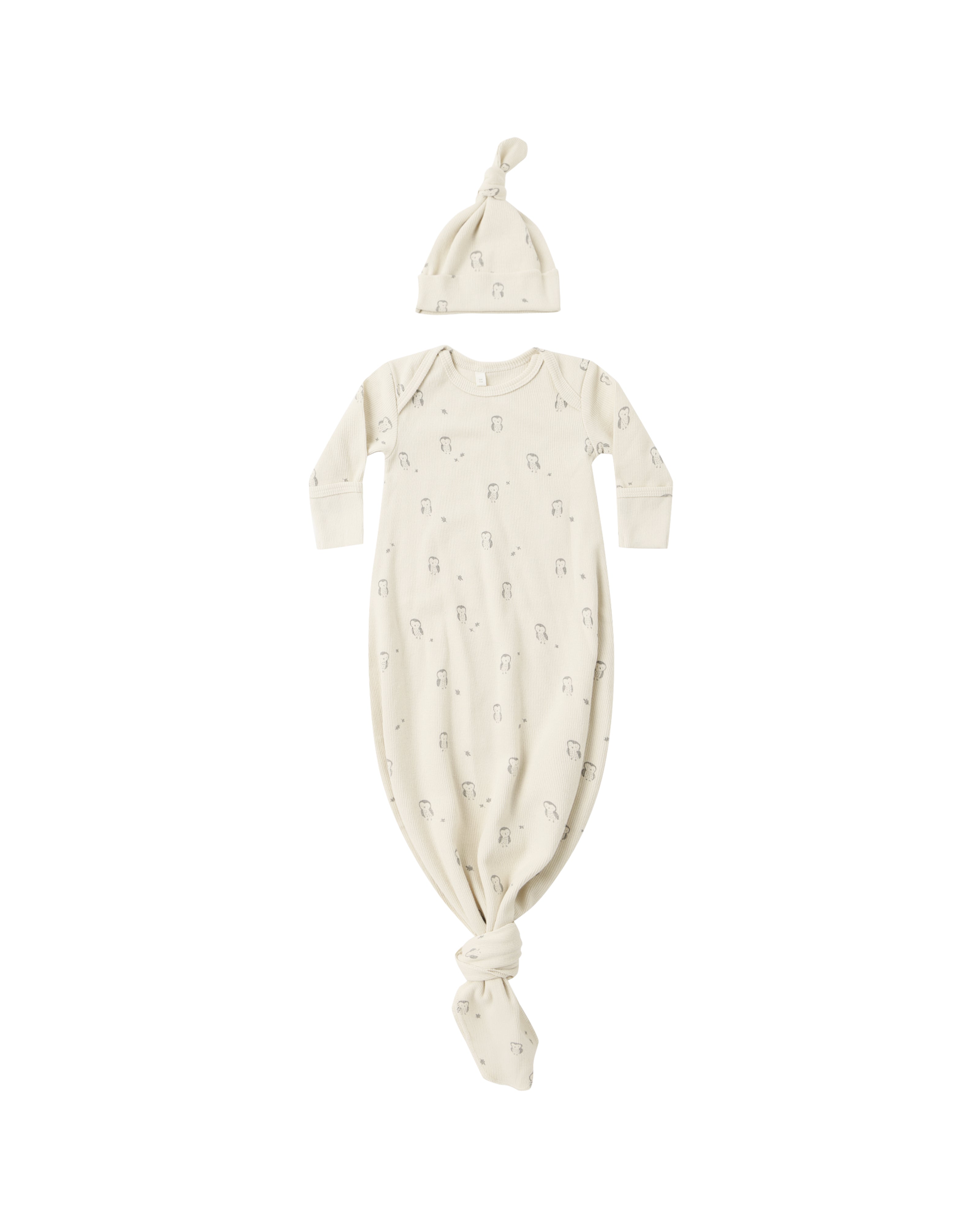 Knotted Baby Gown + Hat Set || Owls