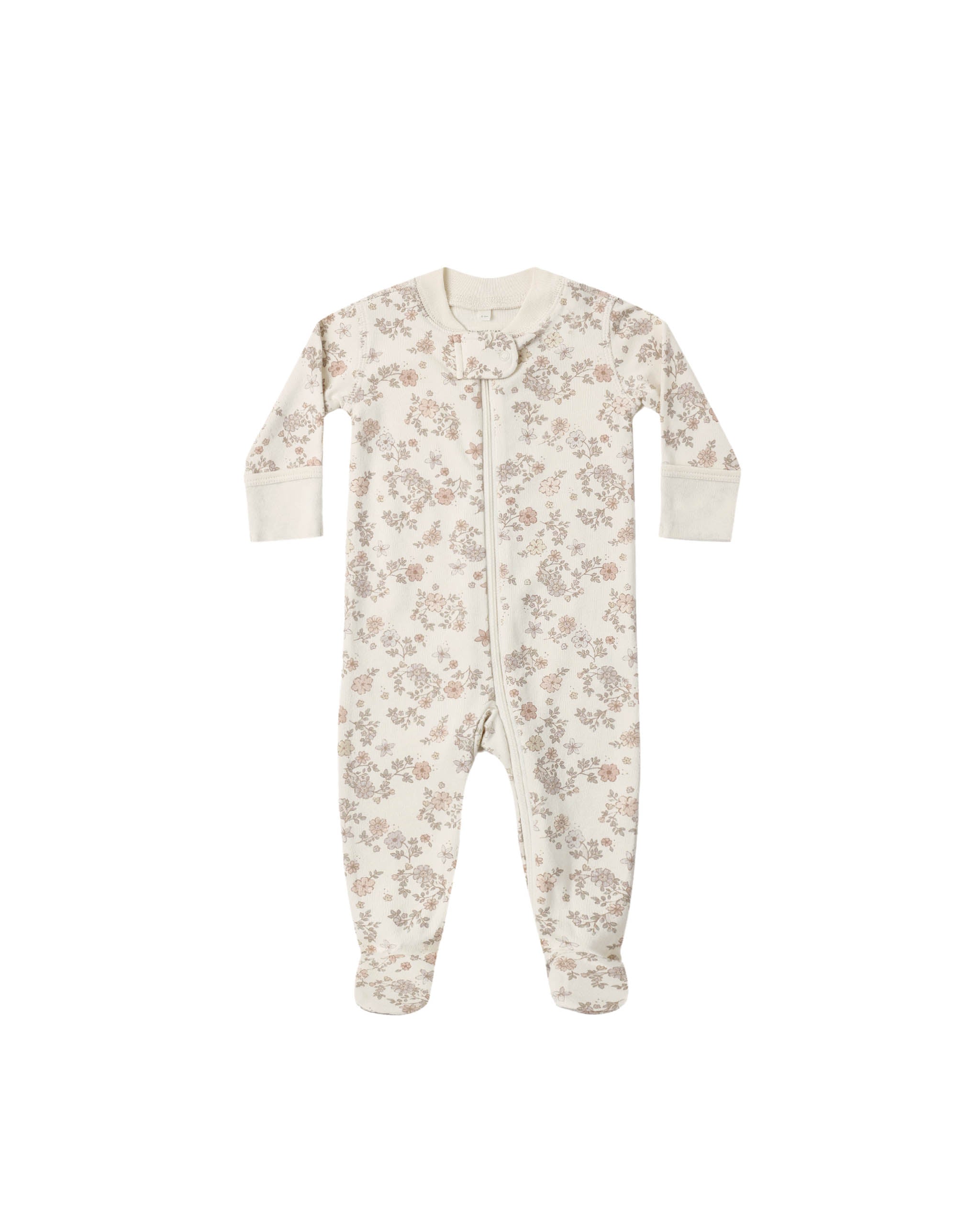 Zip Long Sleeve Sleeper Footie Floral Vine - Natural