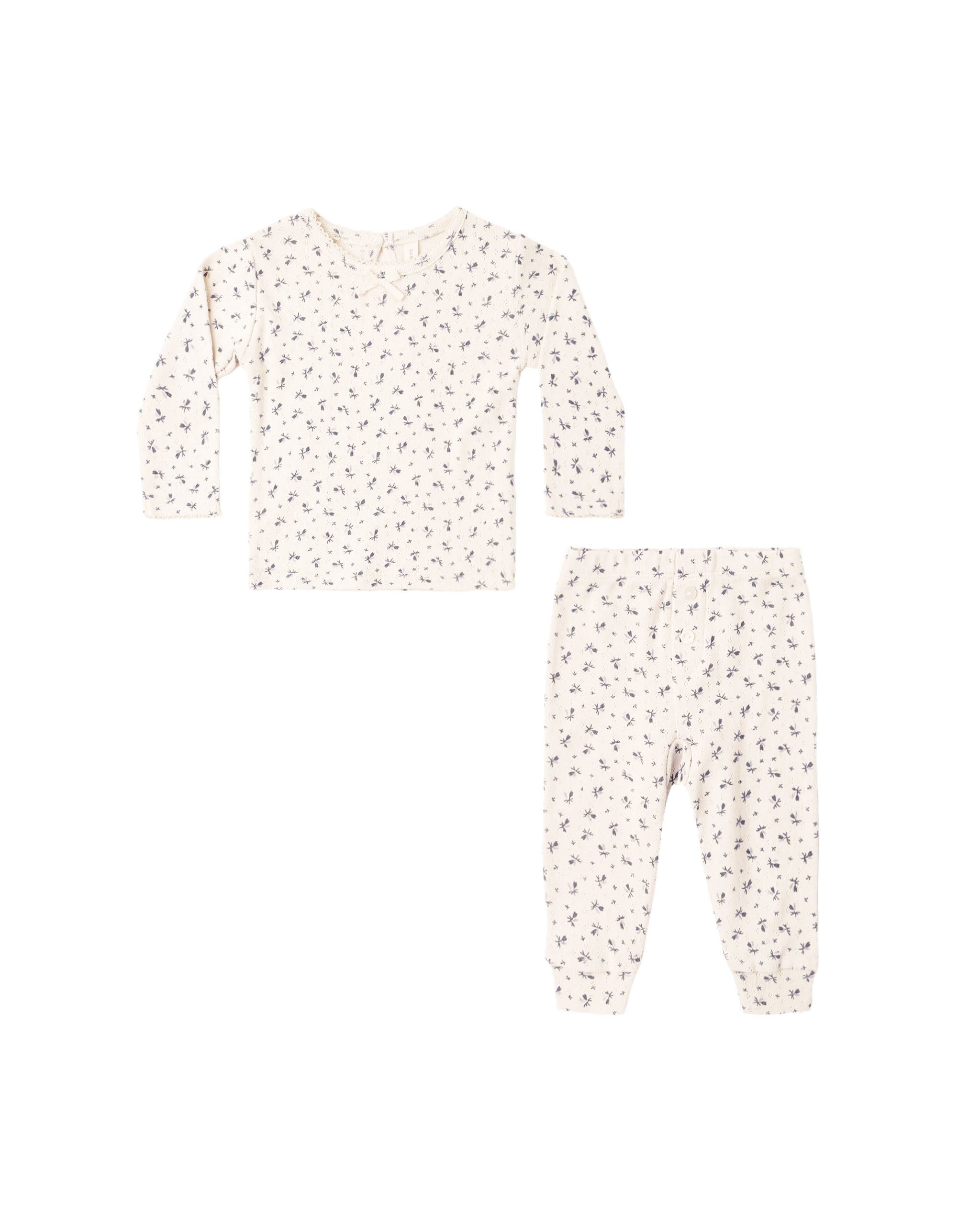 Pointelle Long Sleeve Tee + Legging - Blue Ditsy Natural