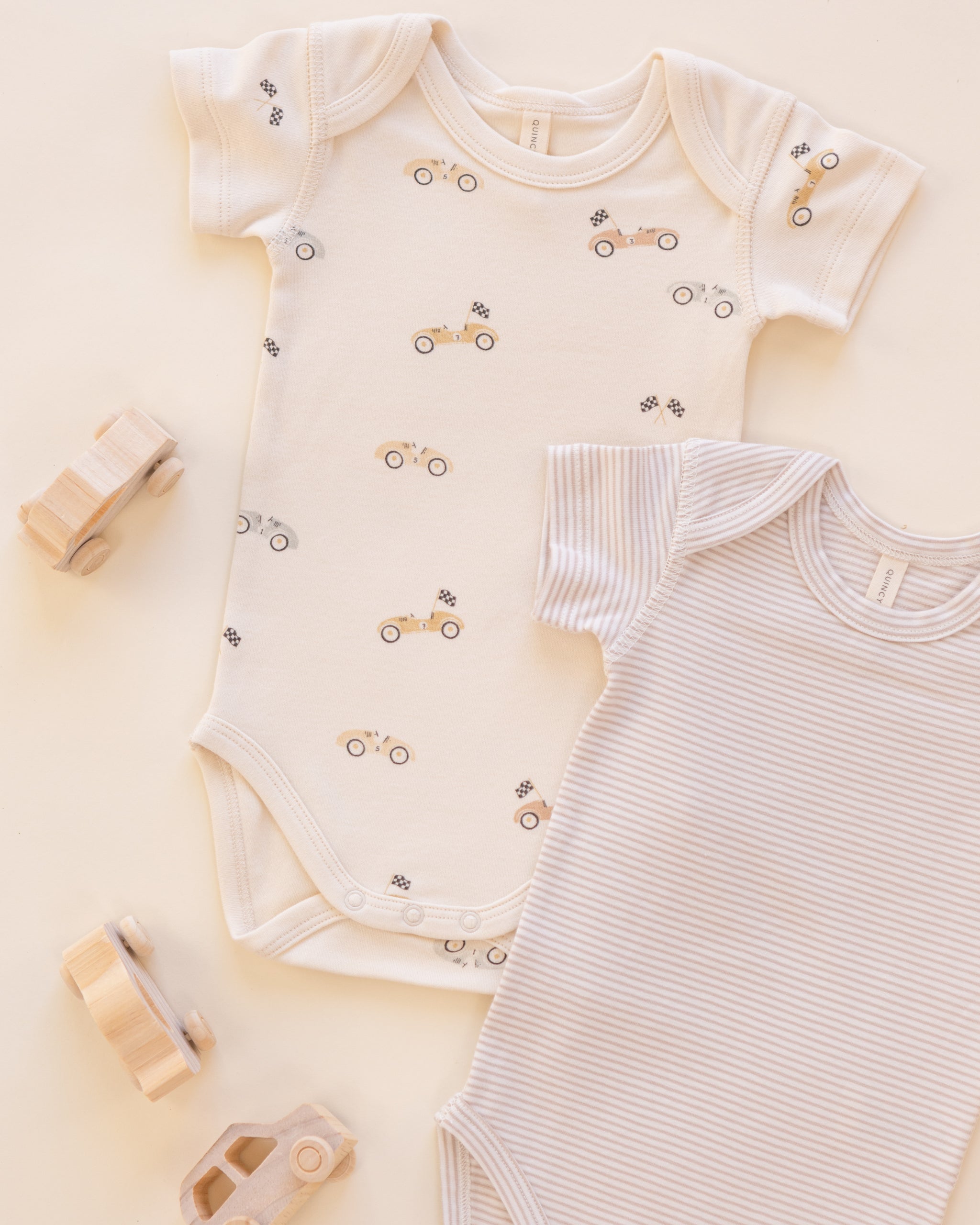 Short Sleeve Bodysuit Pack || Race Car Oat Micro Stripe