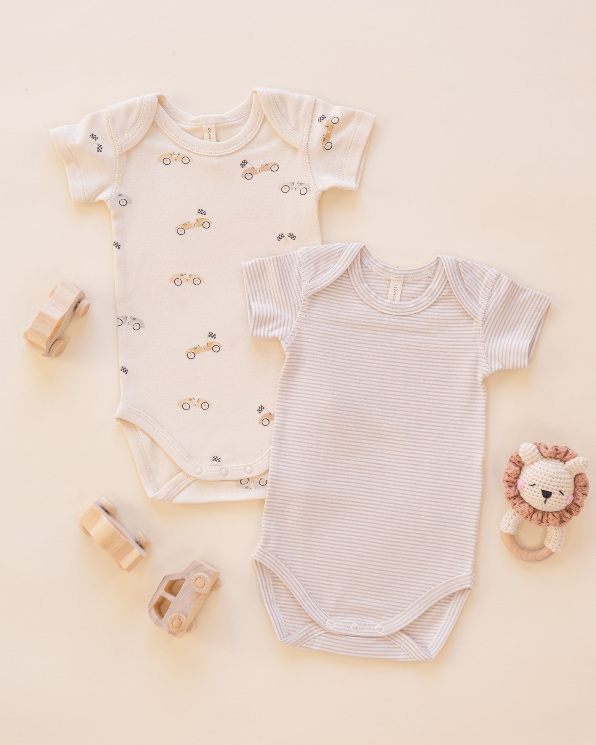 Short Sleeve Bodysuit Pack || Race Car Oat Micro Stripe
