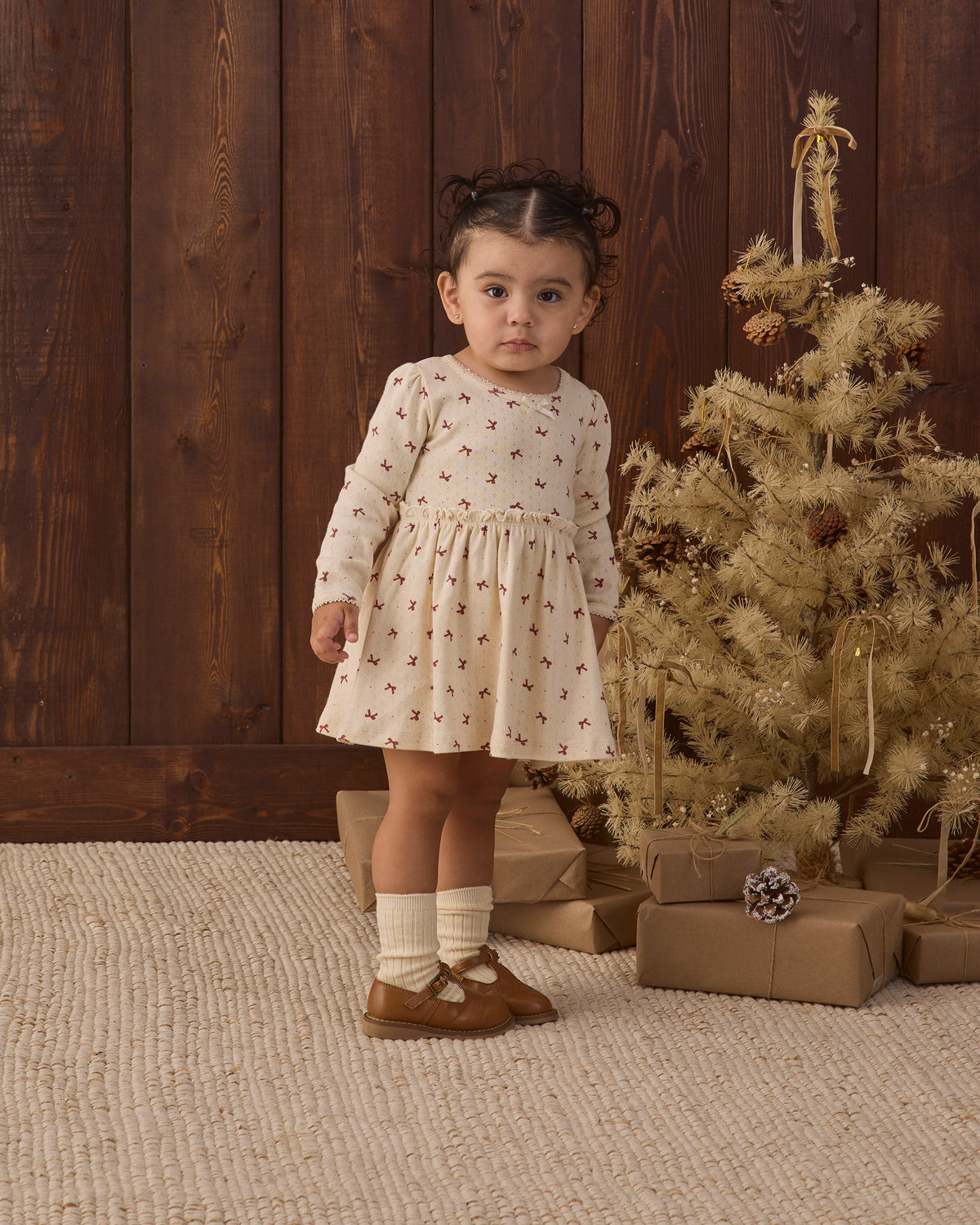 Alda Dress Red Bows - Natural
