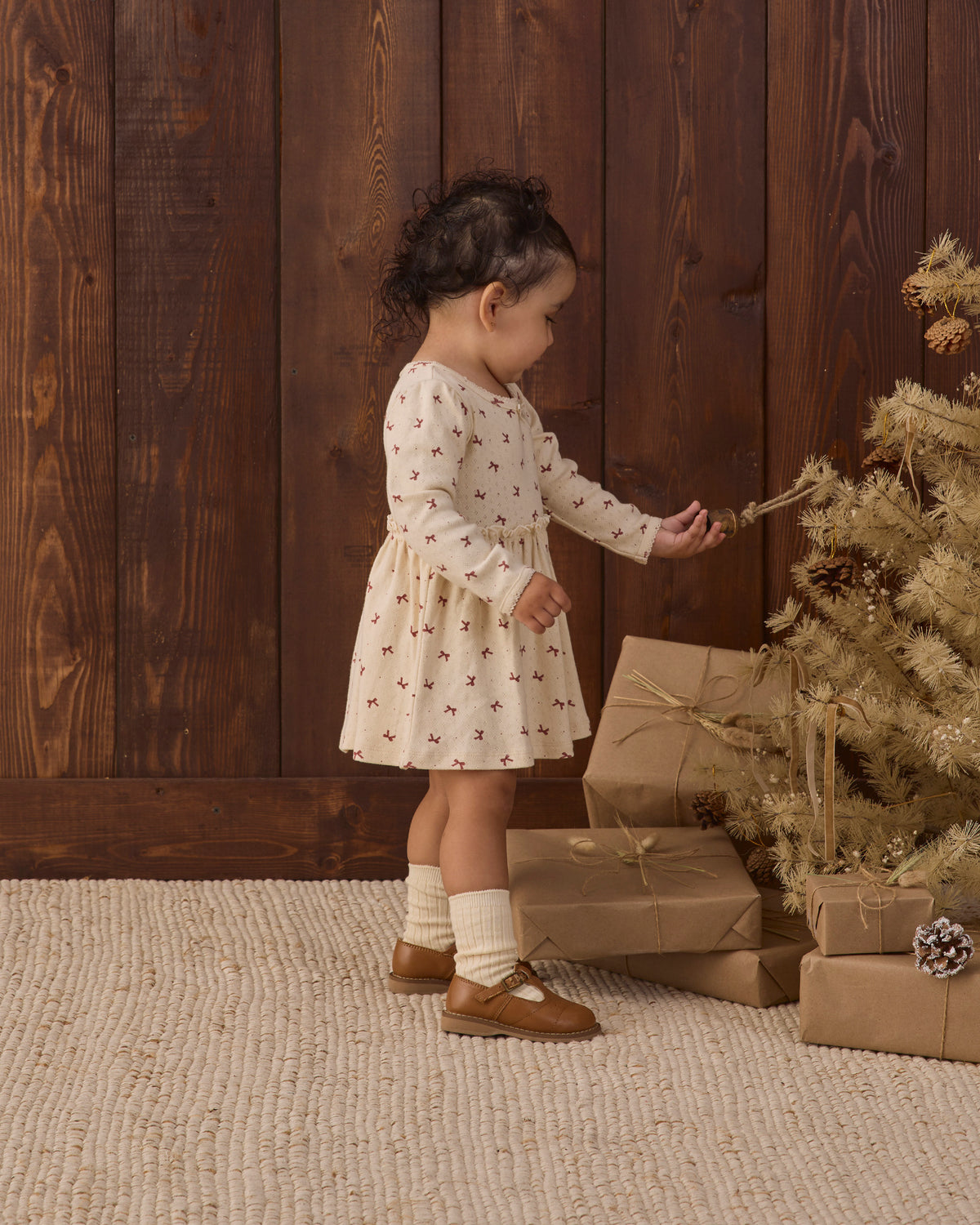 Alda Dress Red Bows - Natural