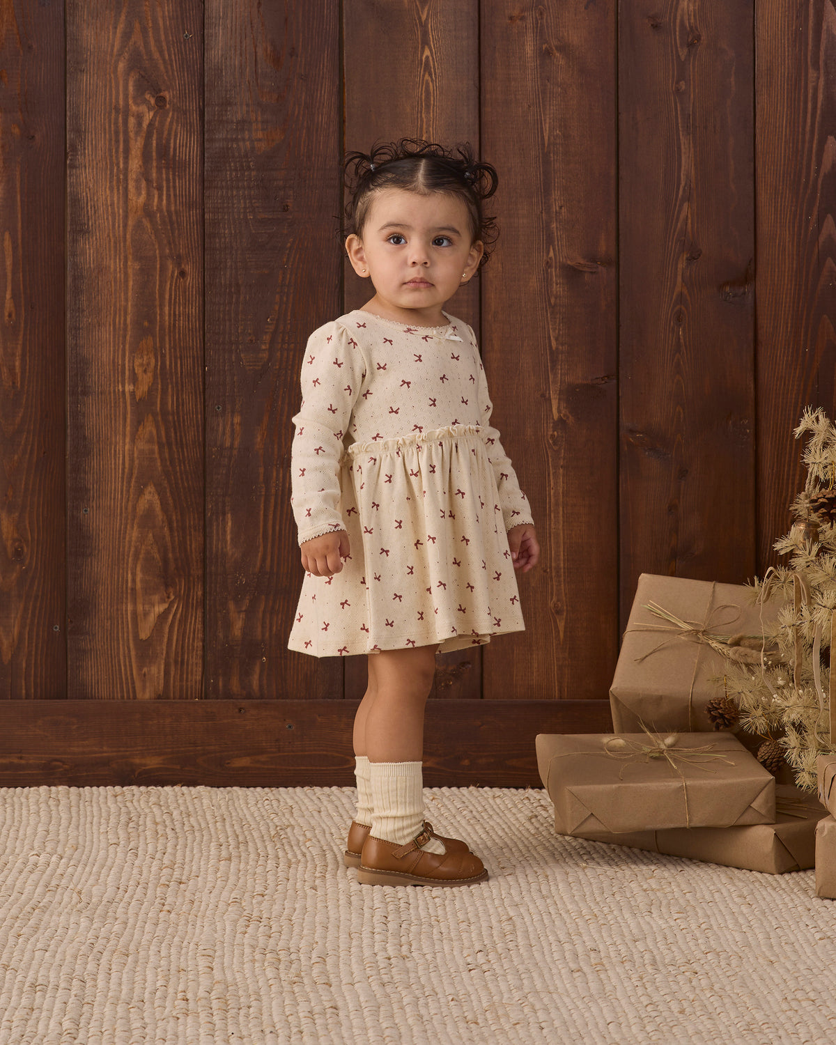 Alda Dress Red Bows - Natural