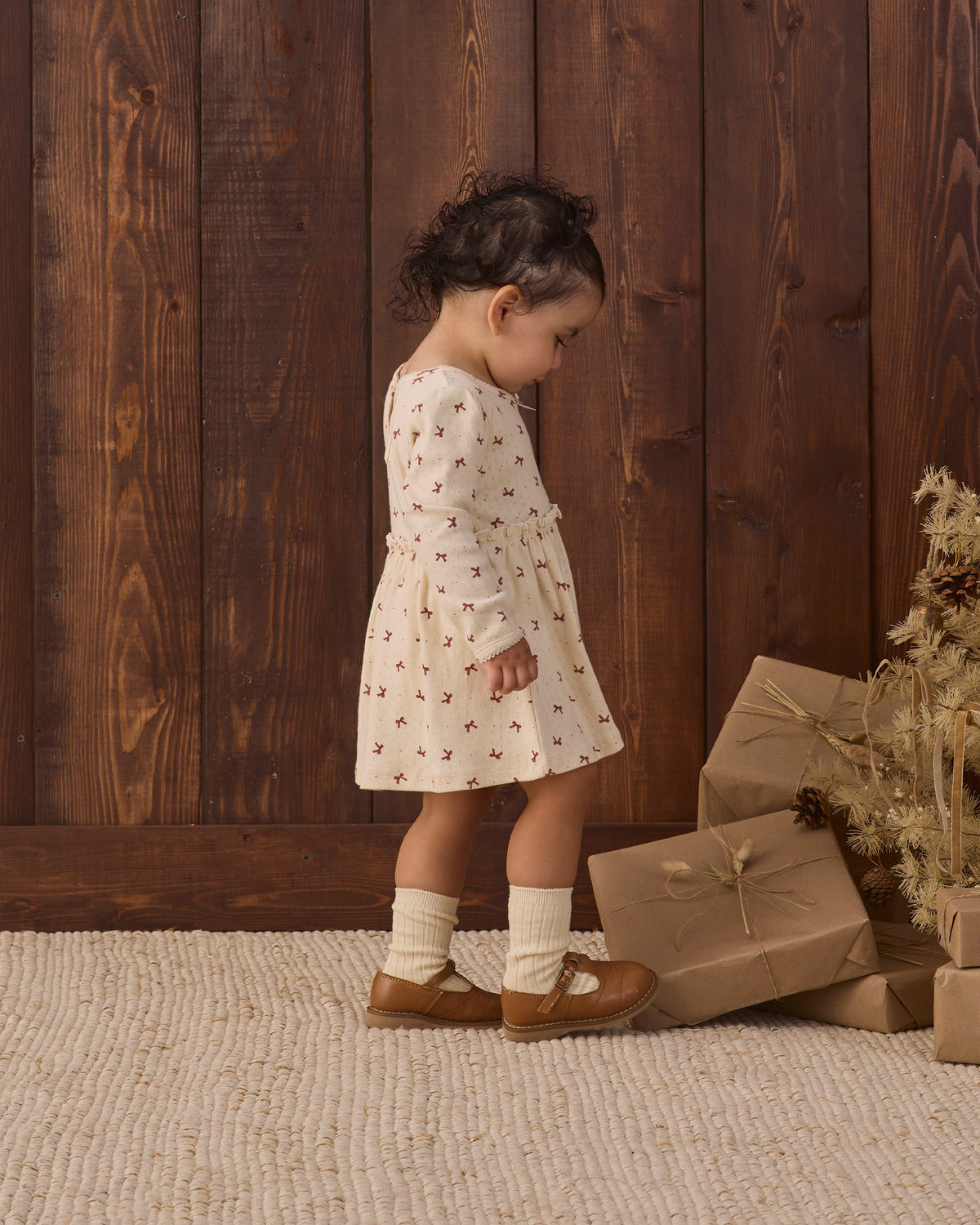 Alda Dress Red Bows - Natural