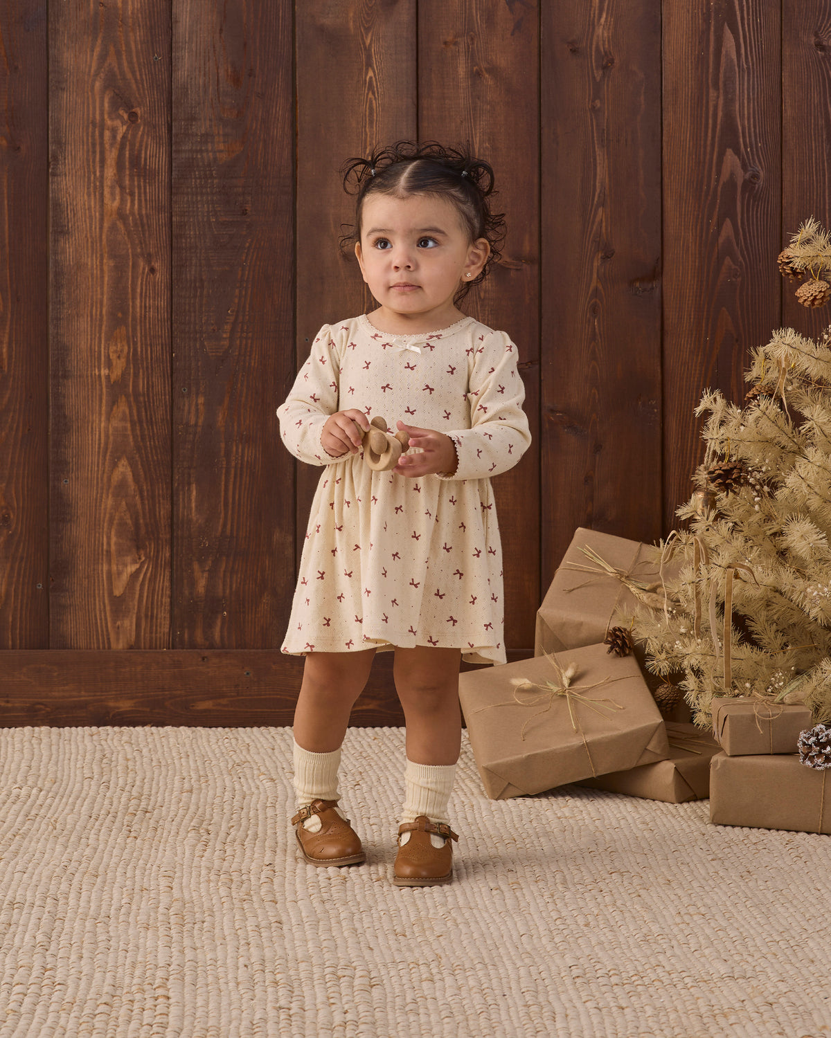 Alda Dress Red Bows - Natural
