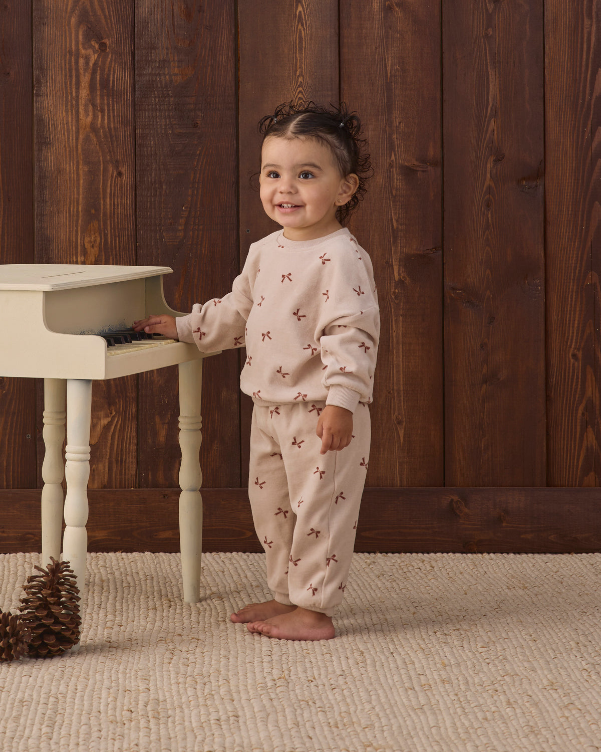Velour Relaxed Sweatshirt & Sweatpant- Red Bows