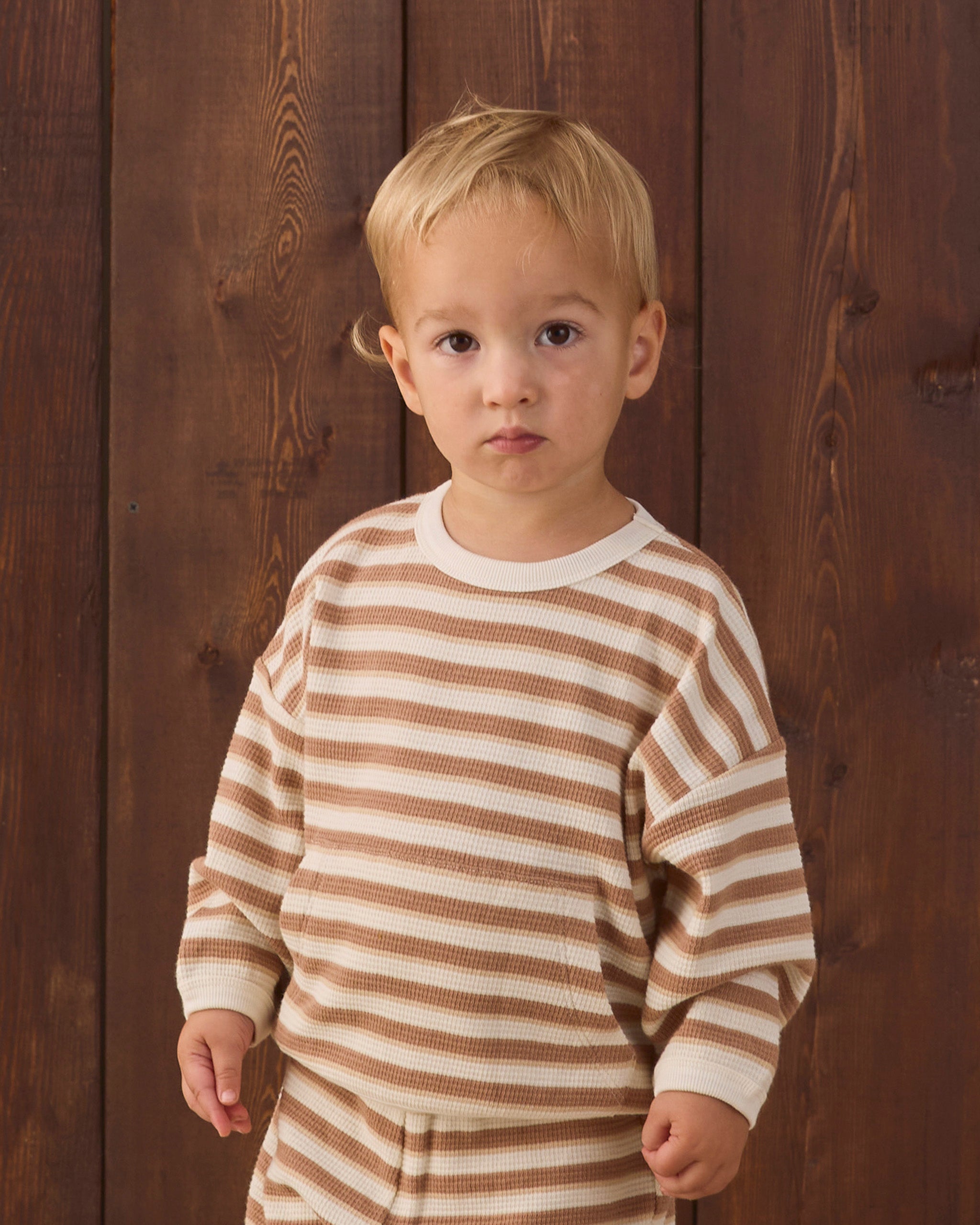 Waffle Slouch Set Spice Stripe - Ivory