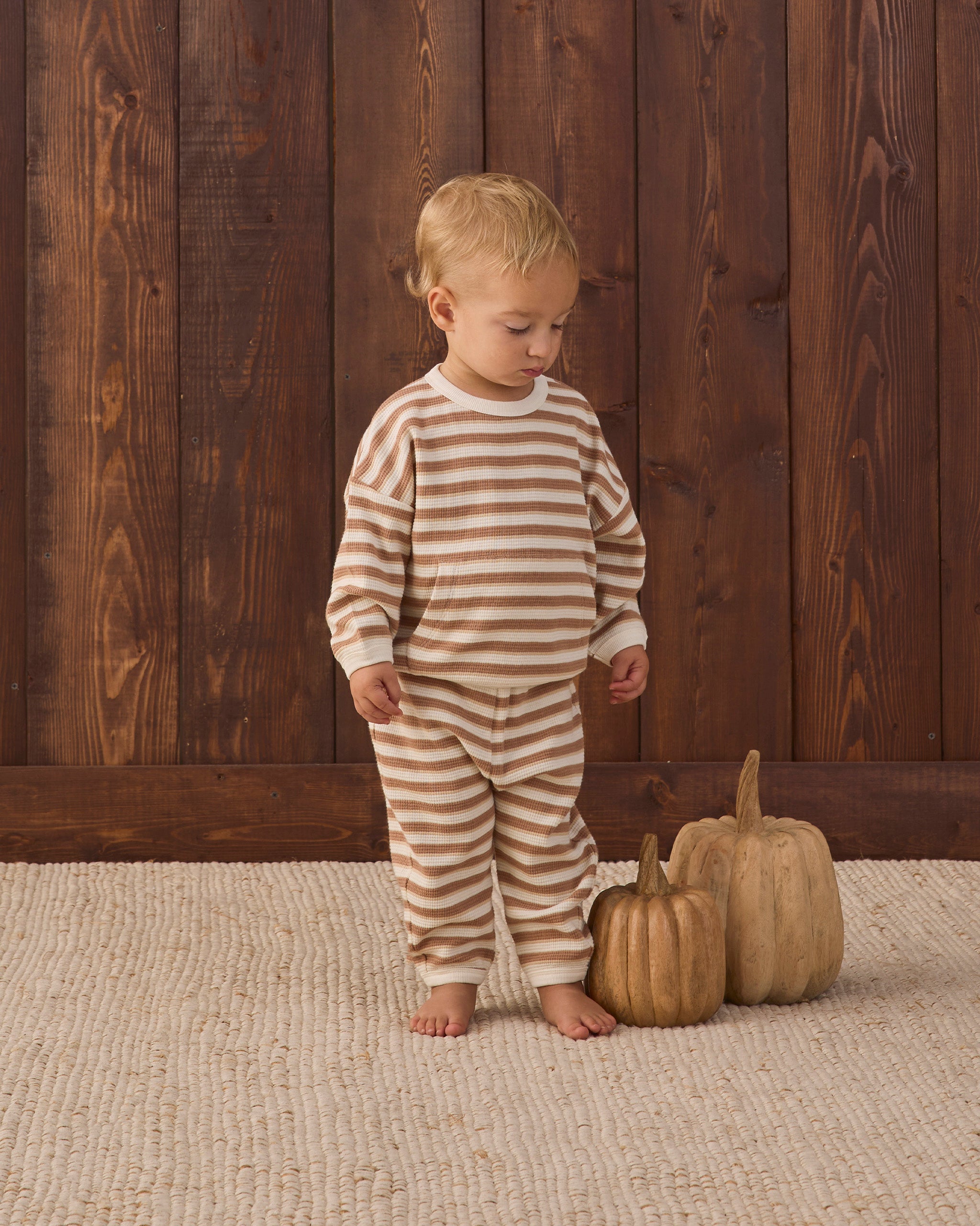 Waffle Slouch Set Spice Stripe - Ivory