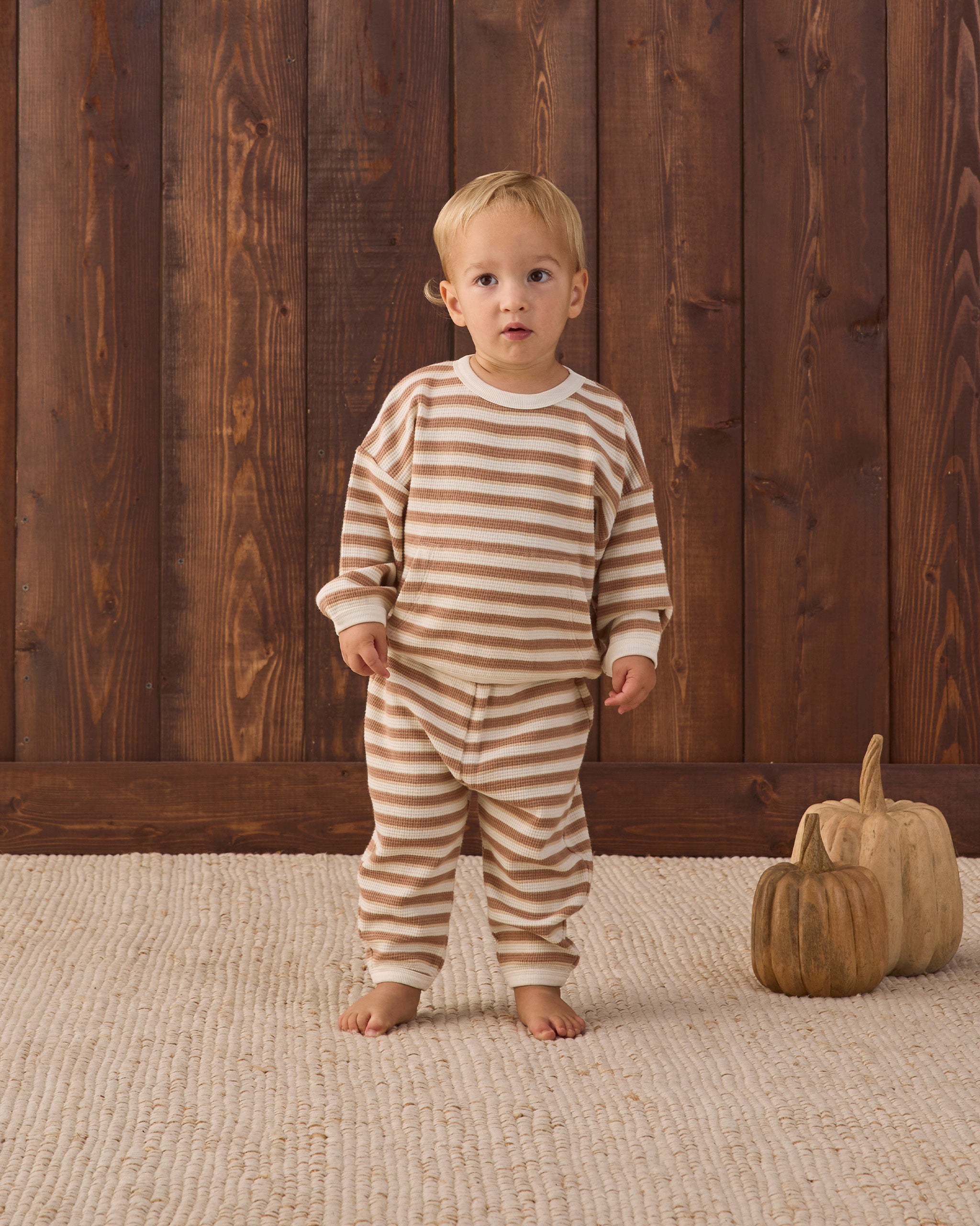 Waffle Slouch Set Spice Stripe - Ivory