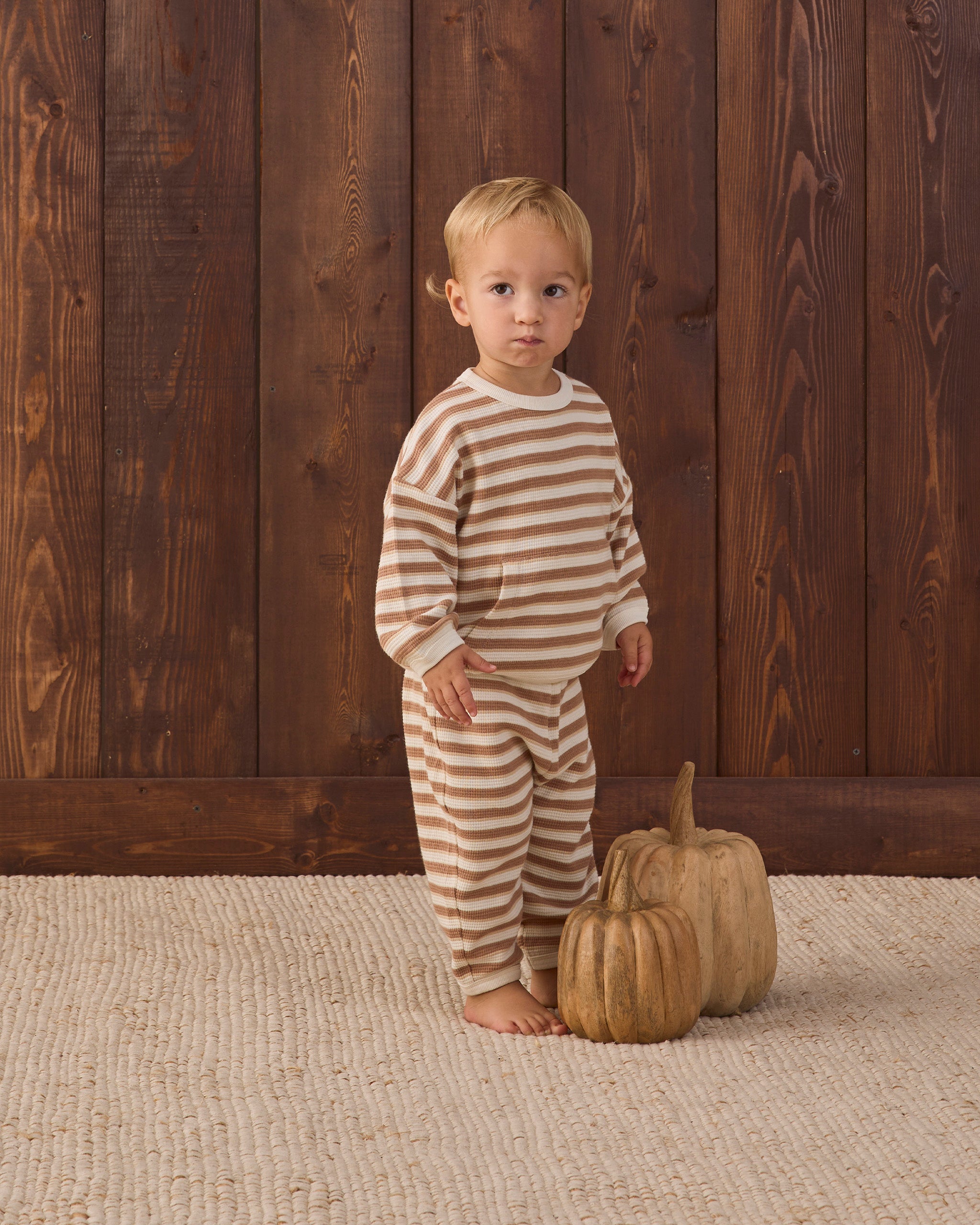 Waffle Slouch Set Spice Stripe - Ivory