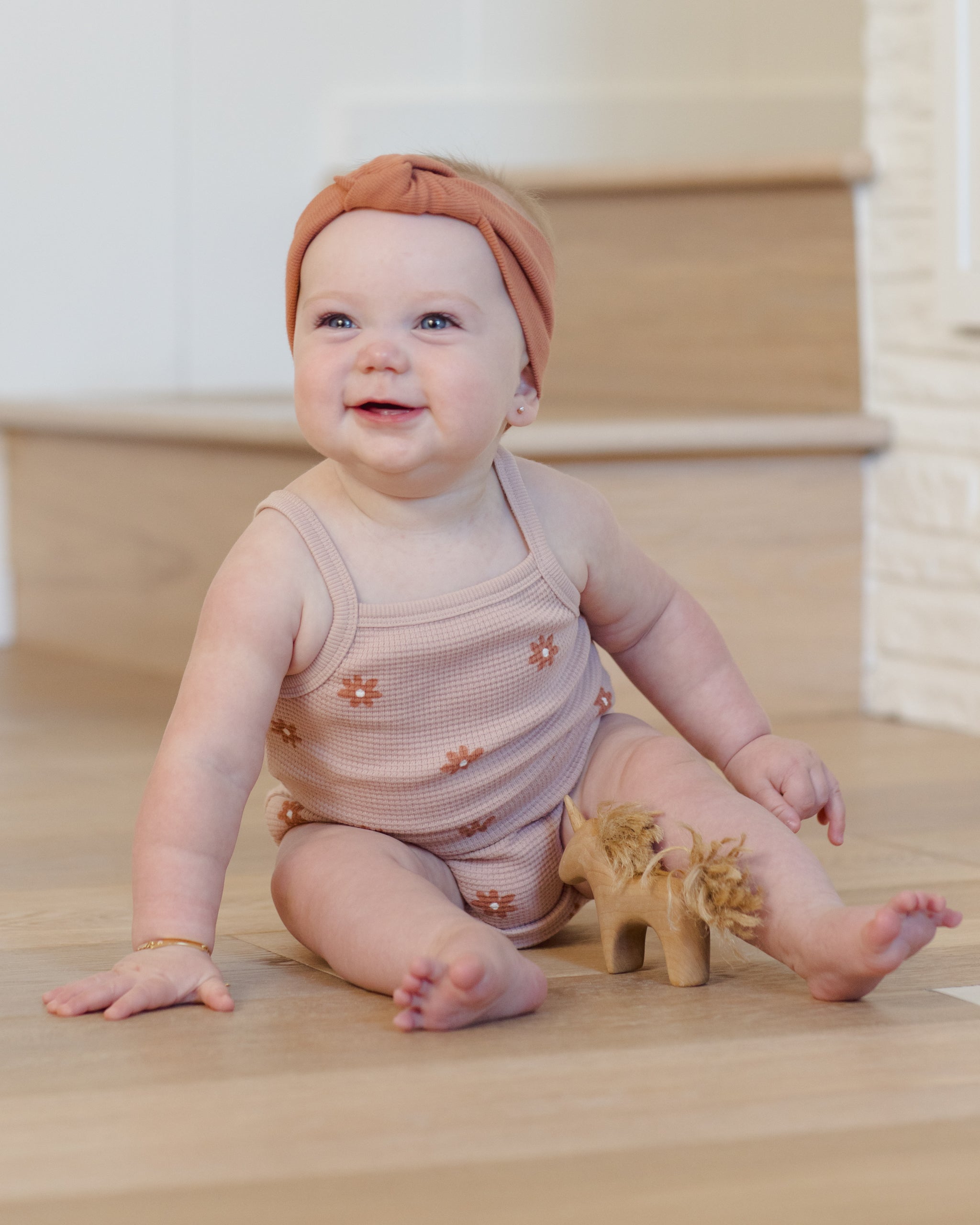 Waffle Cinch Romper || Pink Daisy
