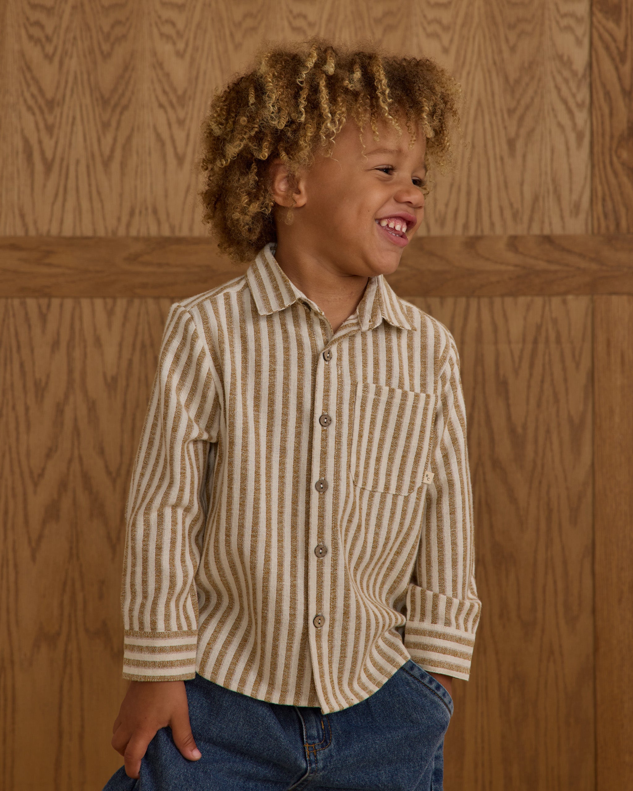 Collared Long Sleeve Shirt || Golden Stripe
