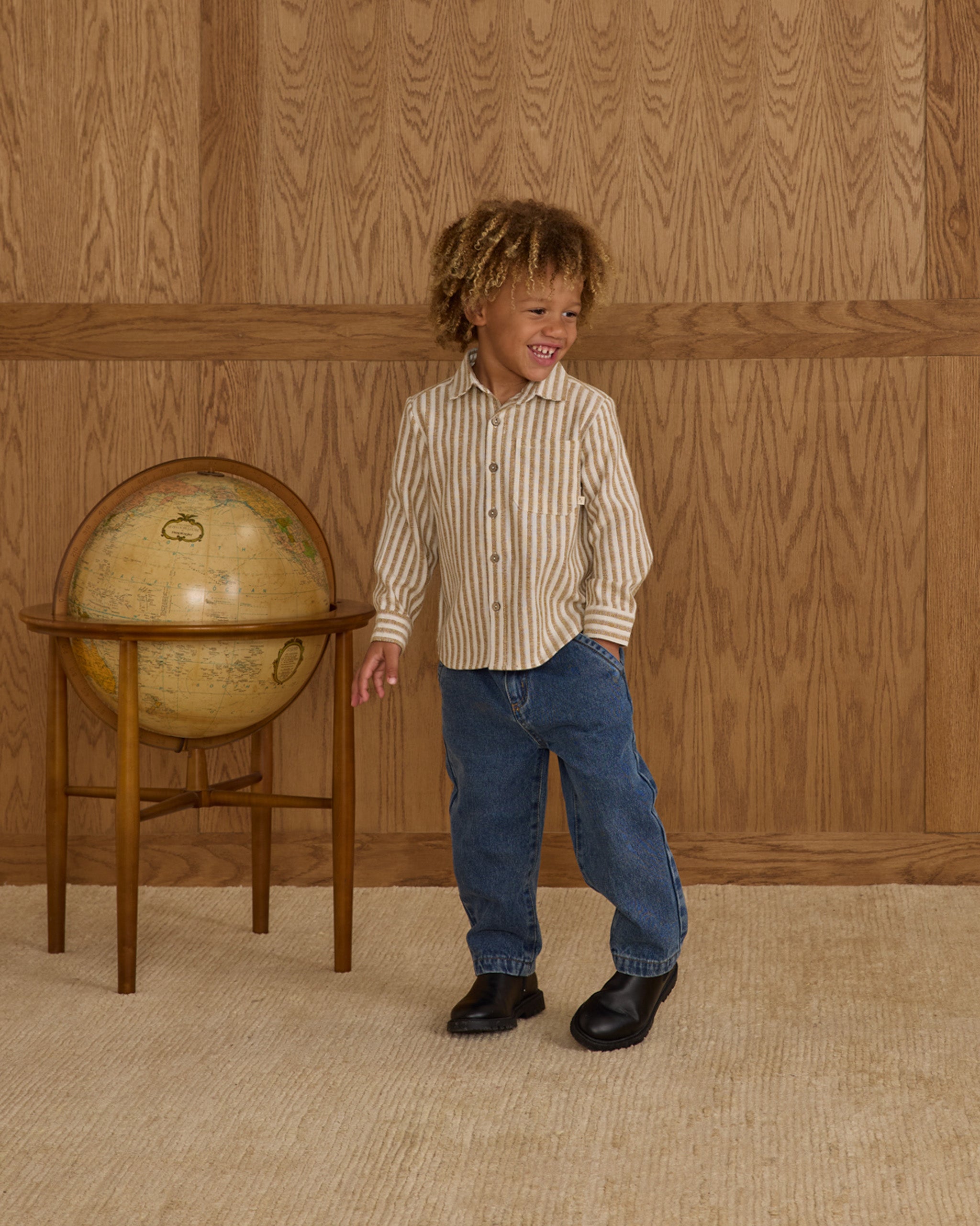 Collared Long Sleeve Shirt || Golden Stripe
