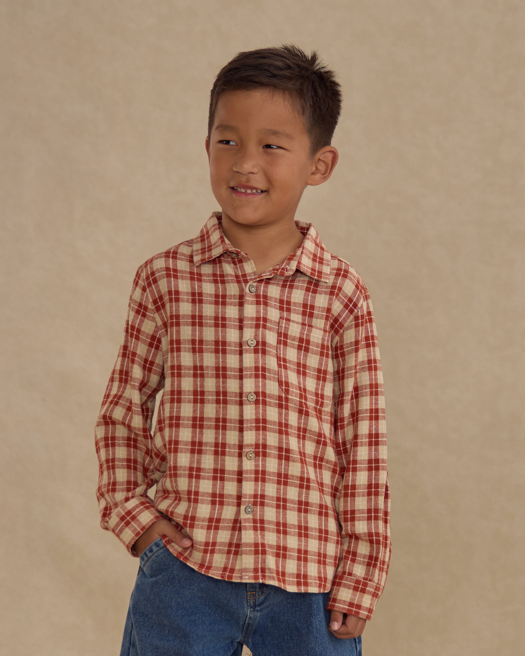 Collared Long Sleeve Shirt || Red Plaid