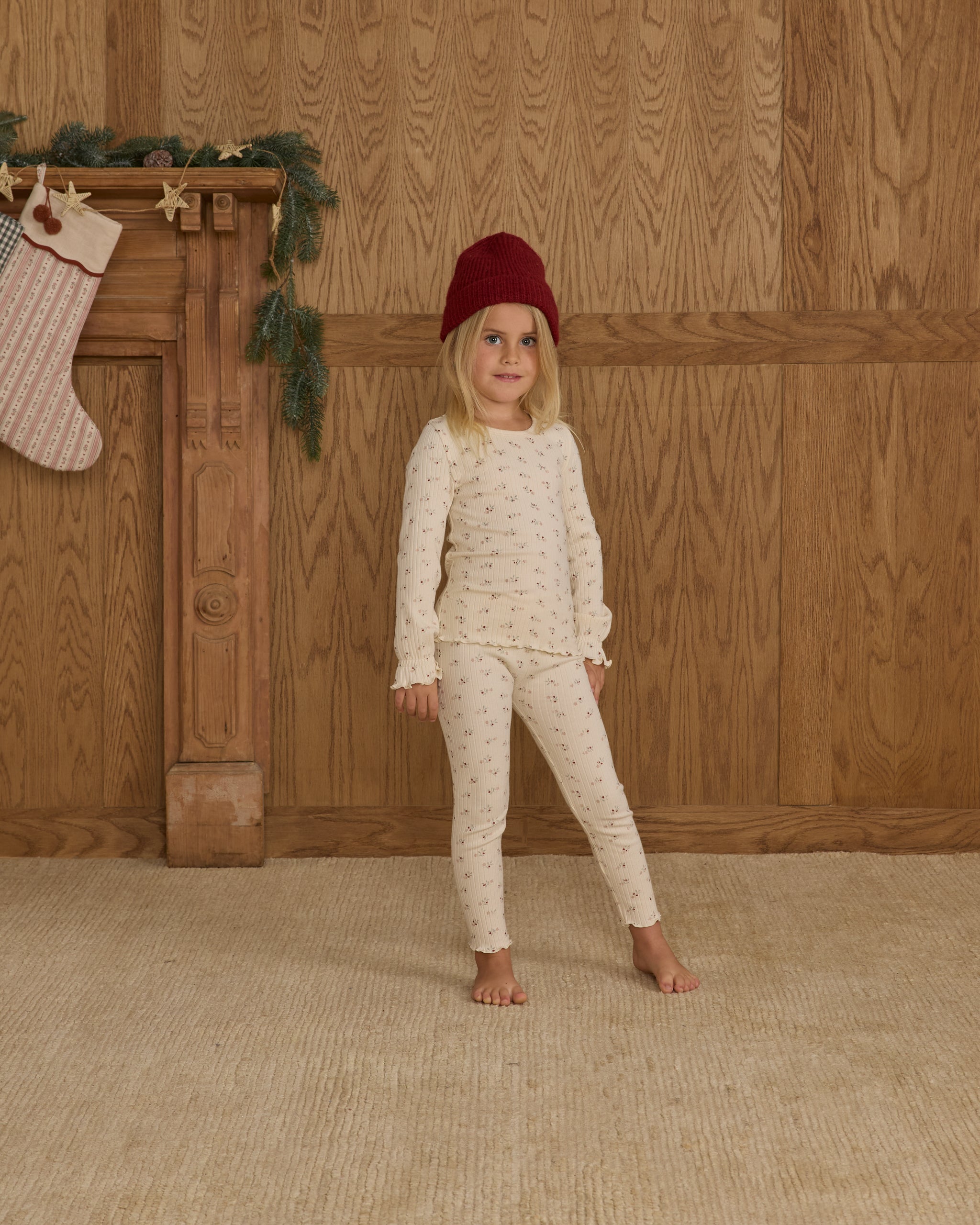 Ribbed Long Sleeve Top and leggings || Natural Ditsy