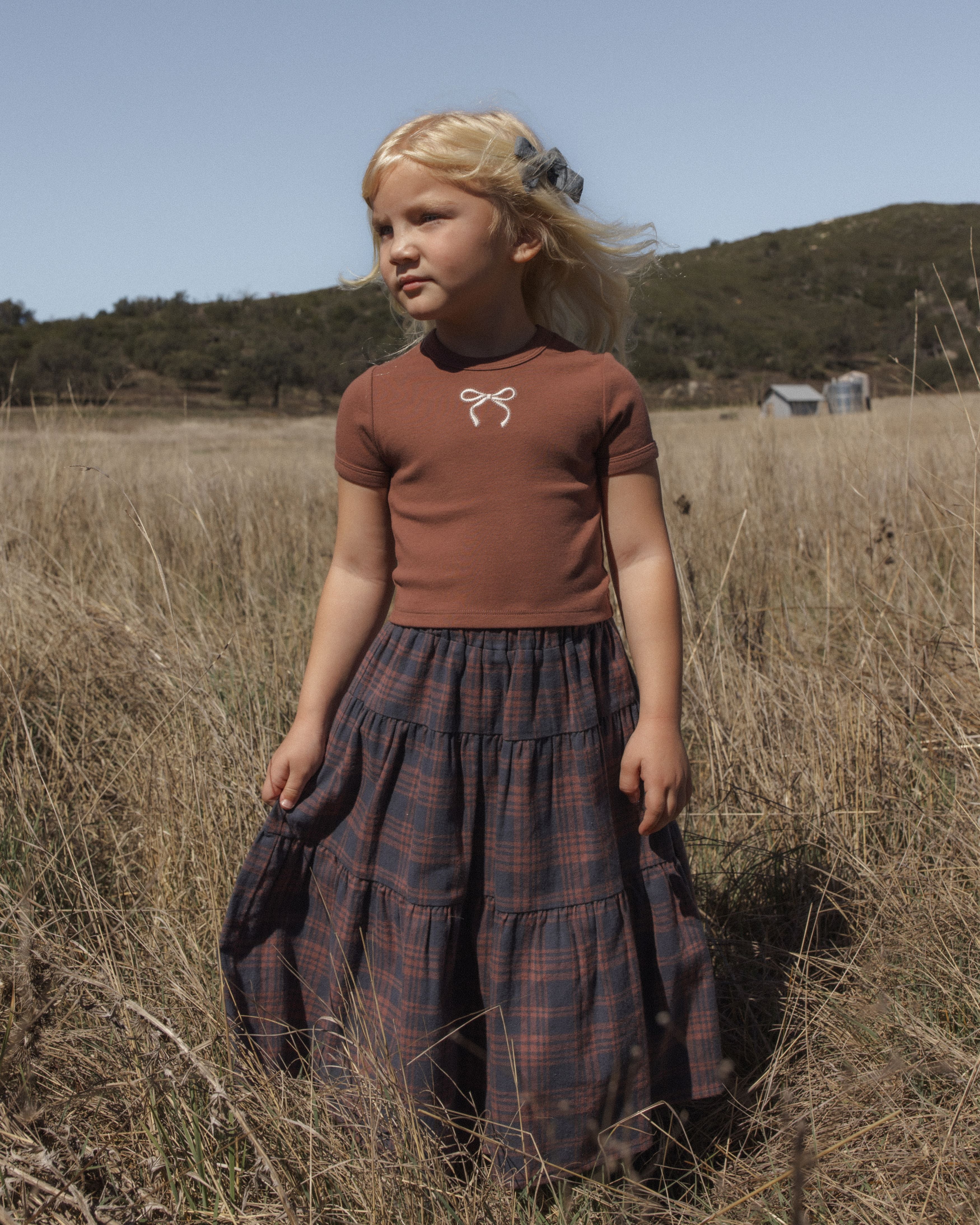Tiered Midi Skirt - Midnight Plaid