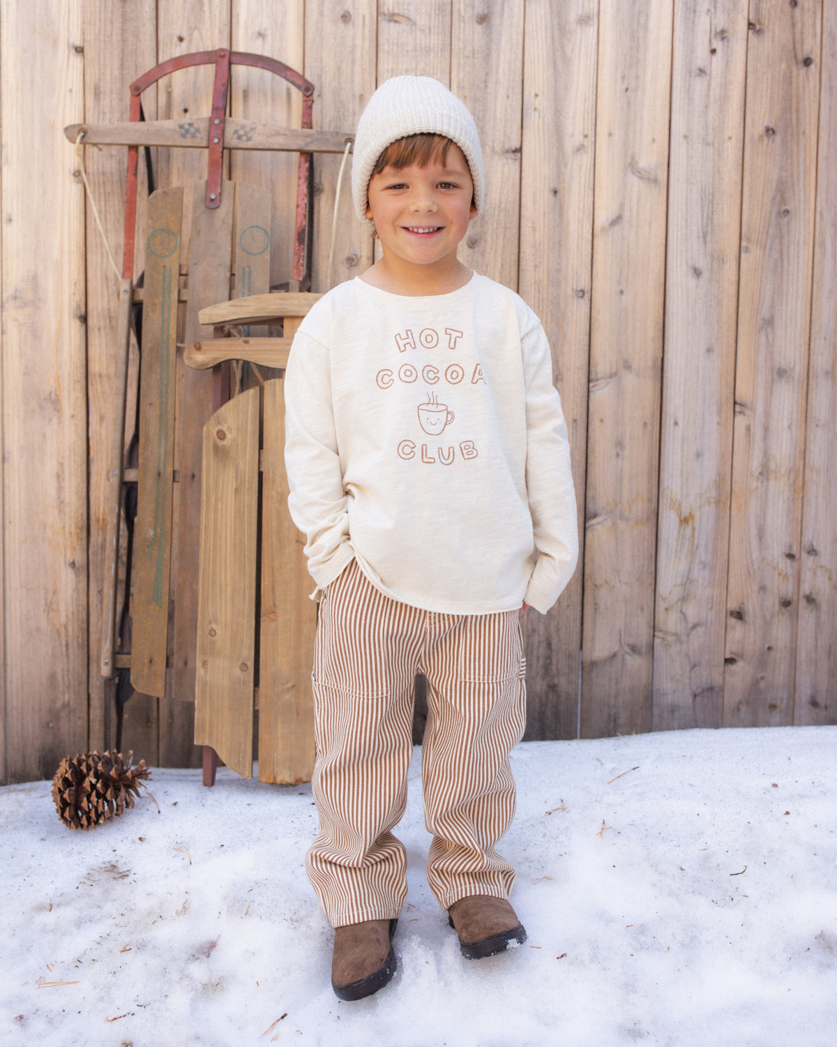 Raw Edge Long Sleeve Tee - Hot Cocoa Club Natural
