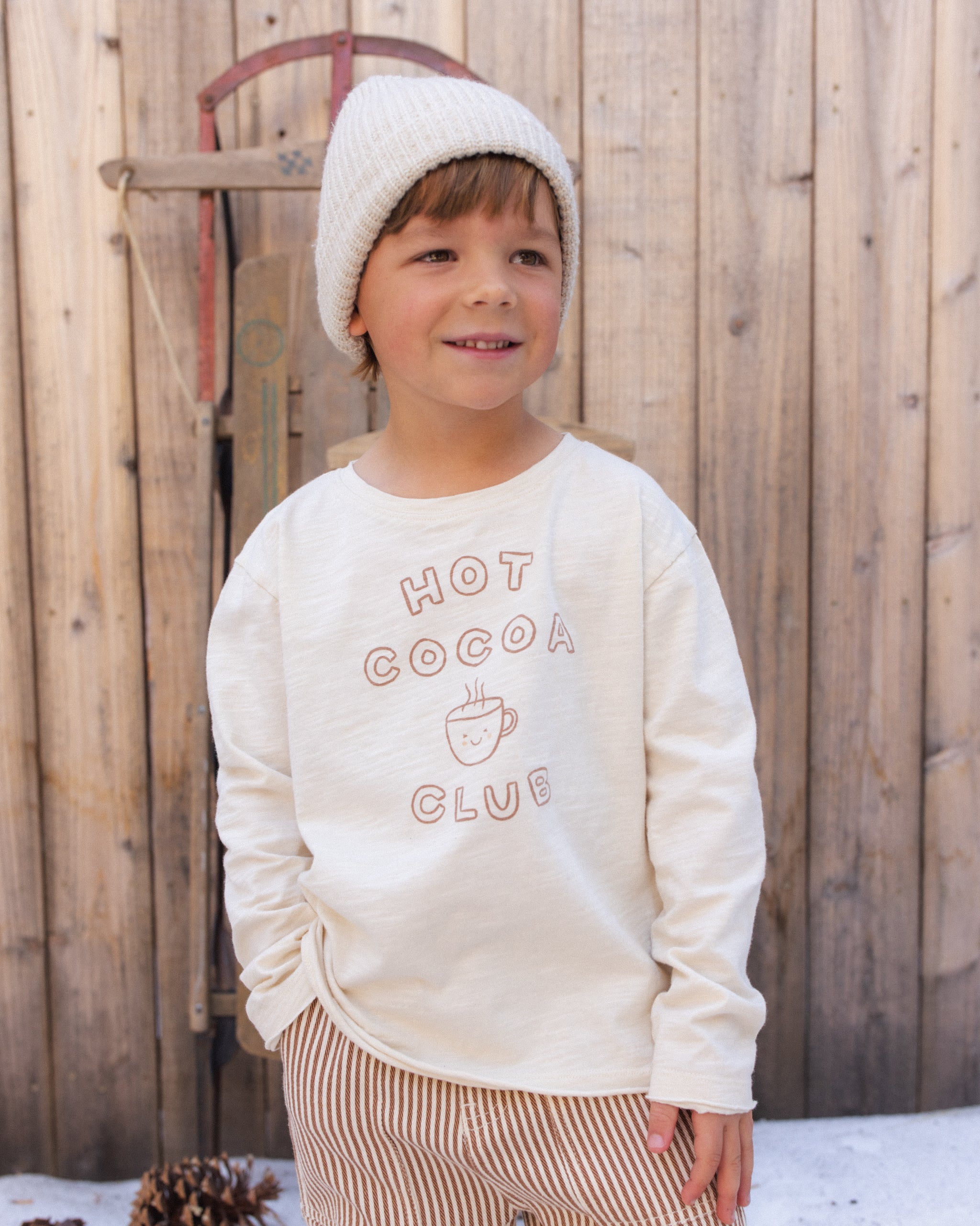Raw Edge Long Sleeve Tee - Hot Cocoa Club Natural