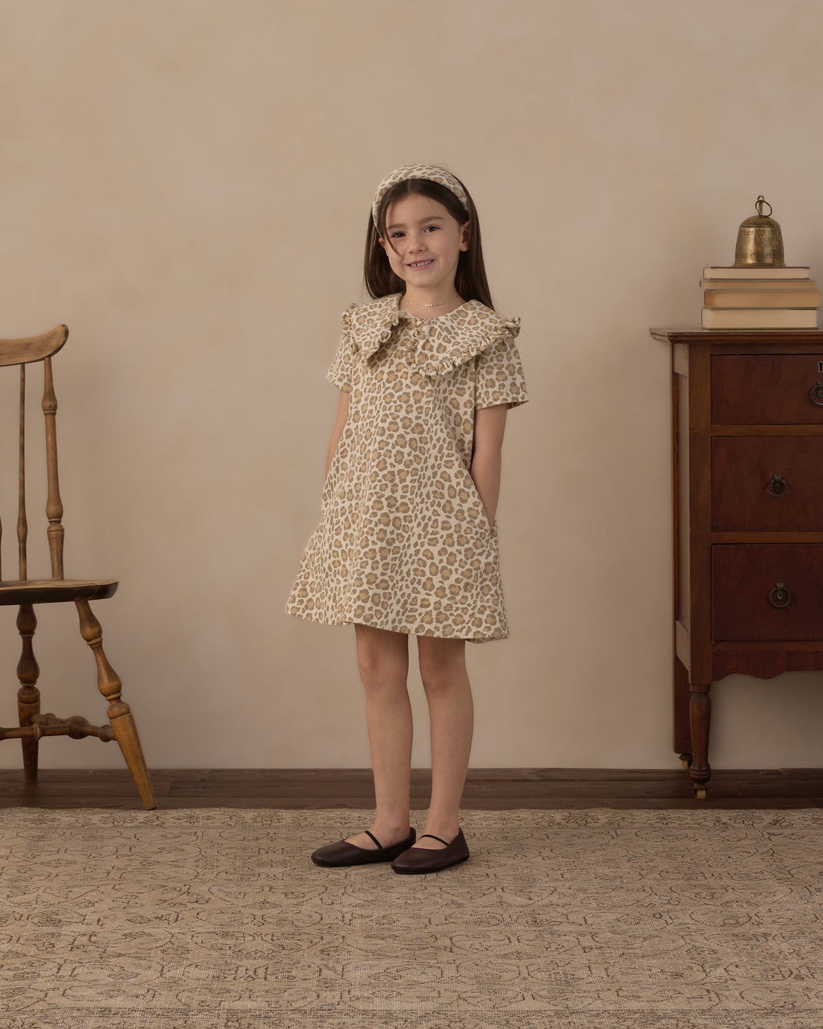 Collared Denim Mini Dress - Leopard Natural