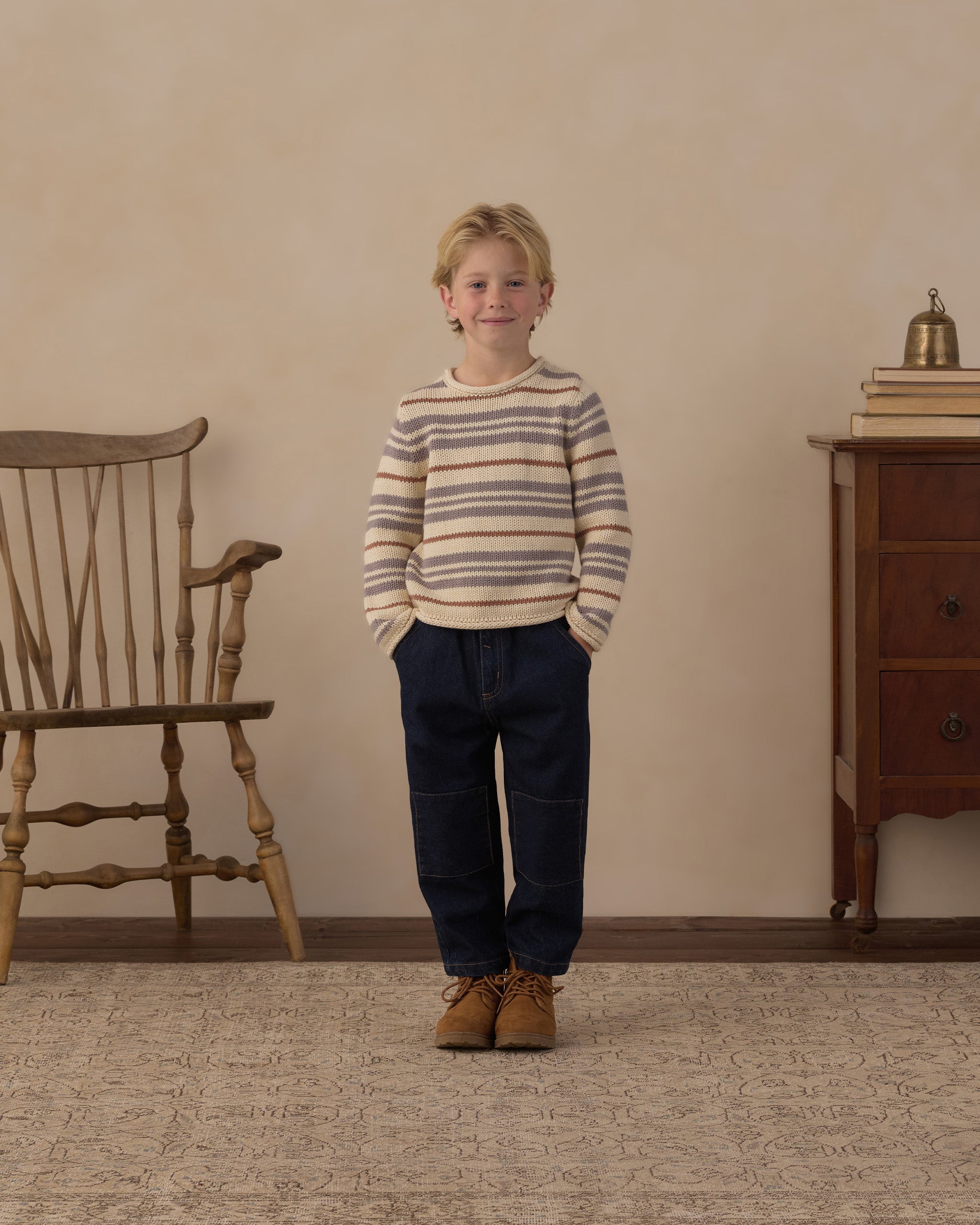 Jacques Sweater - Dusty Blue Stripe Natural